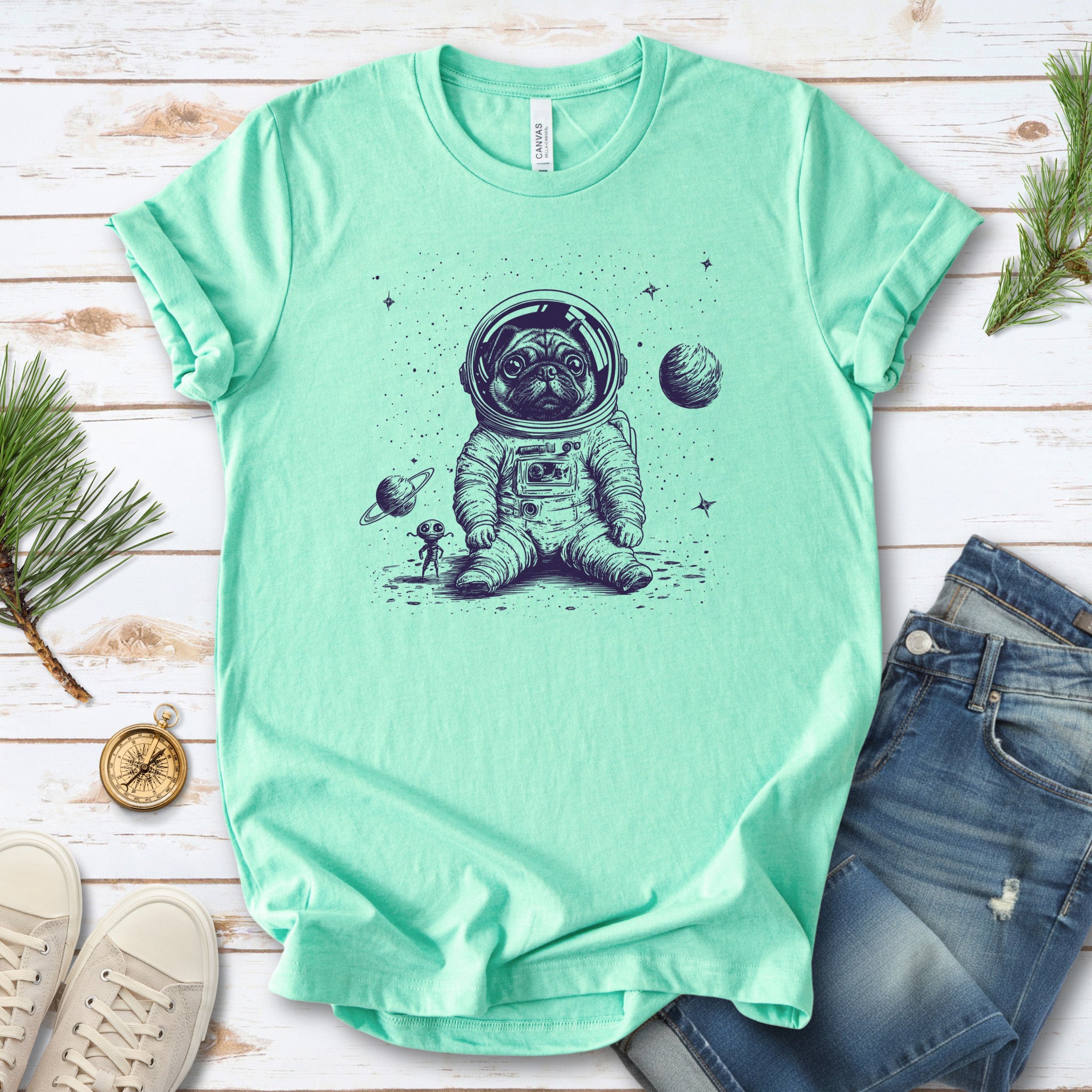 Space Pug Dog Explorer T-Shirt