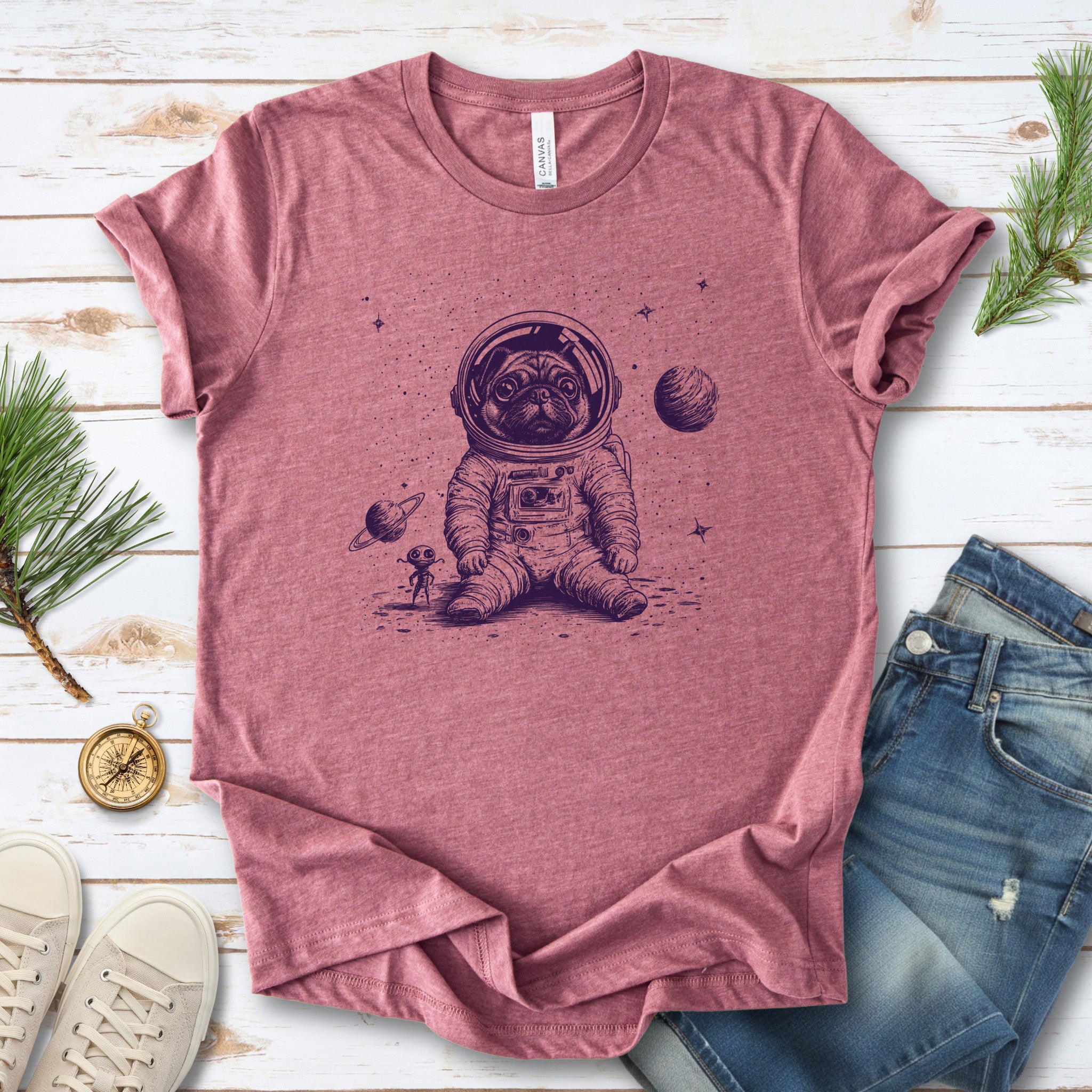 Space Pug Dog Explorer T-Shirt
