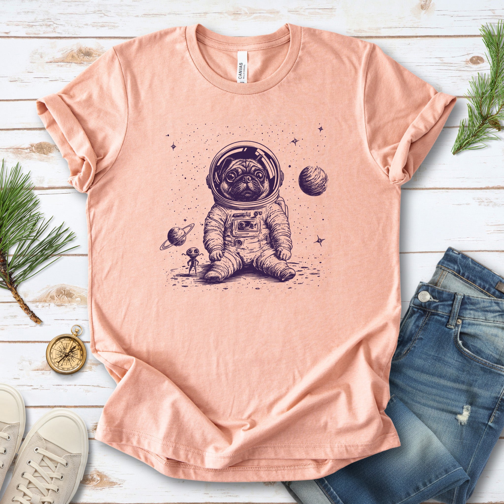 Space Pug Dog Explorer T-Shirt
