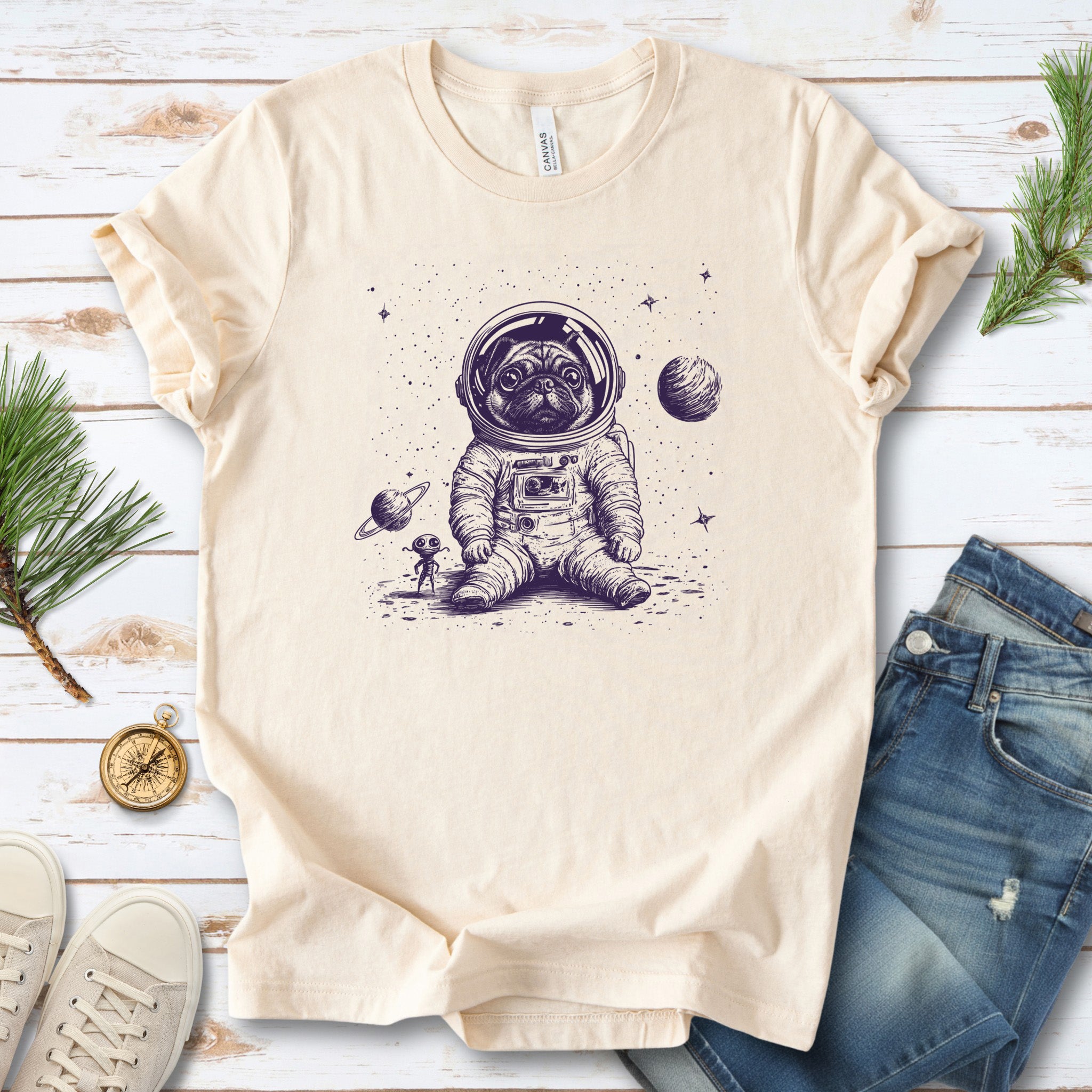 Space Pug Dog Explorer T-Shirt