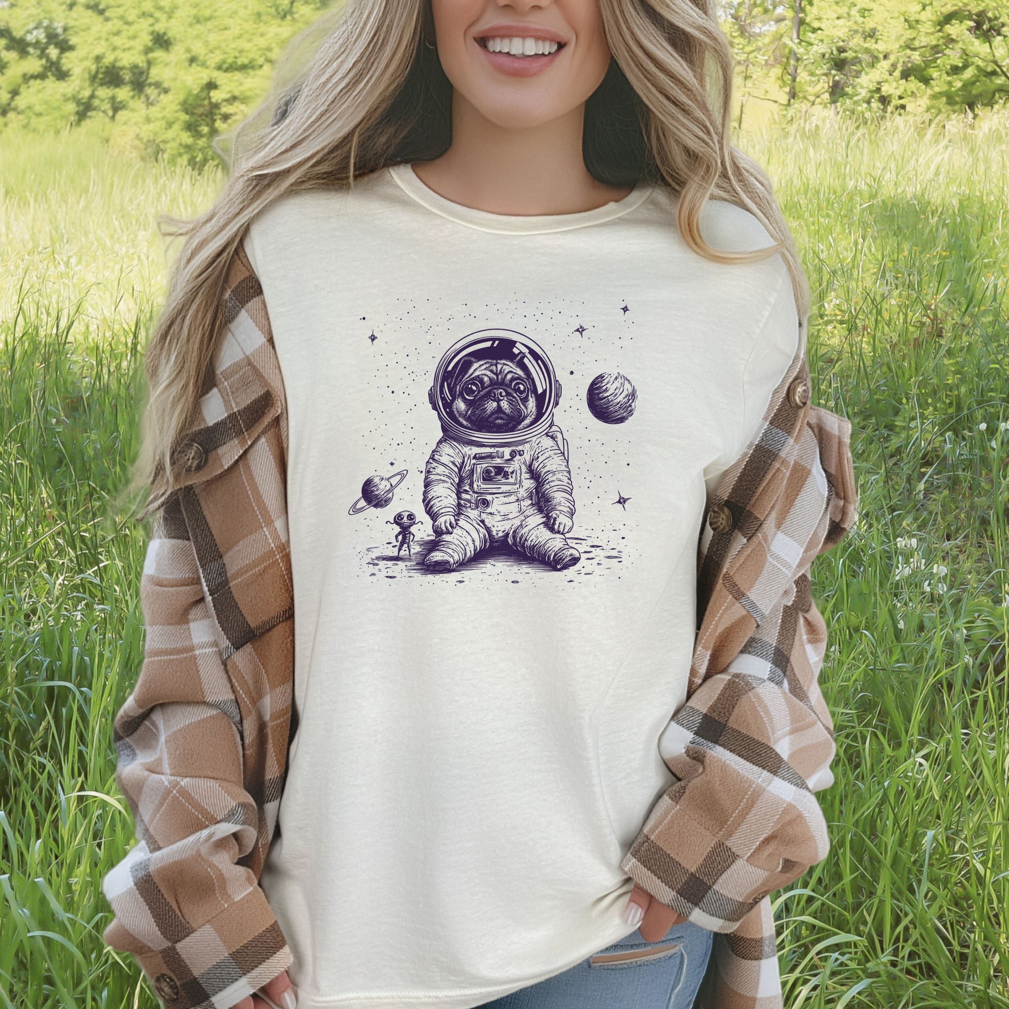 Space Pug Dog Explorer T-Shirt