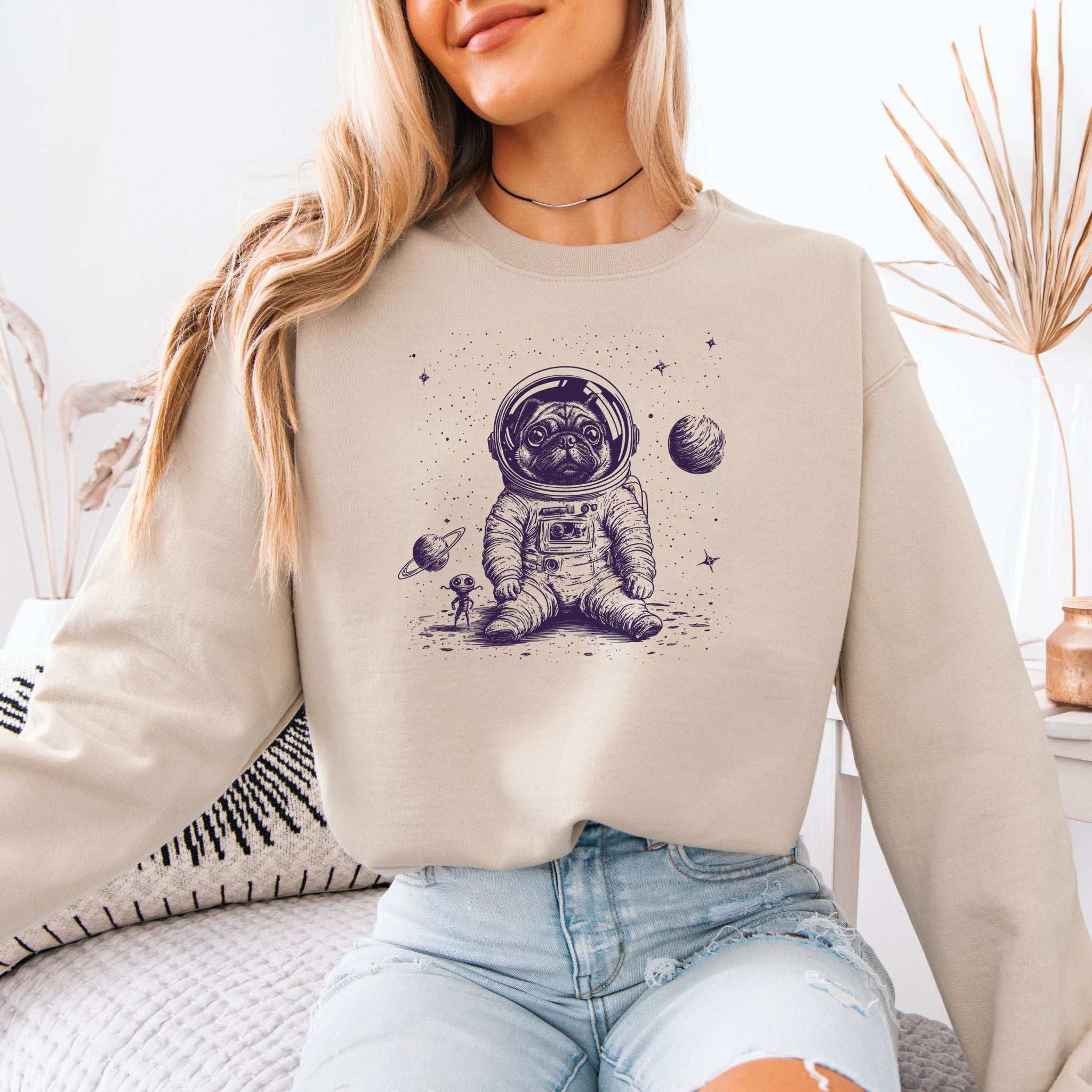 Space Pug Sweatshirt – Funny Astronaut Dog Explorer Adventure