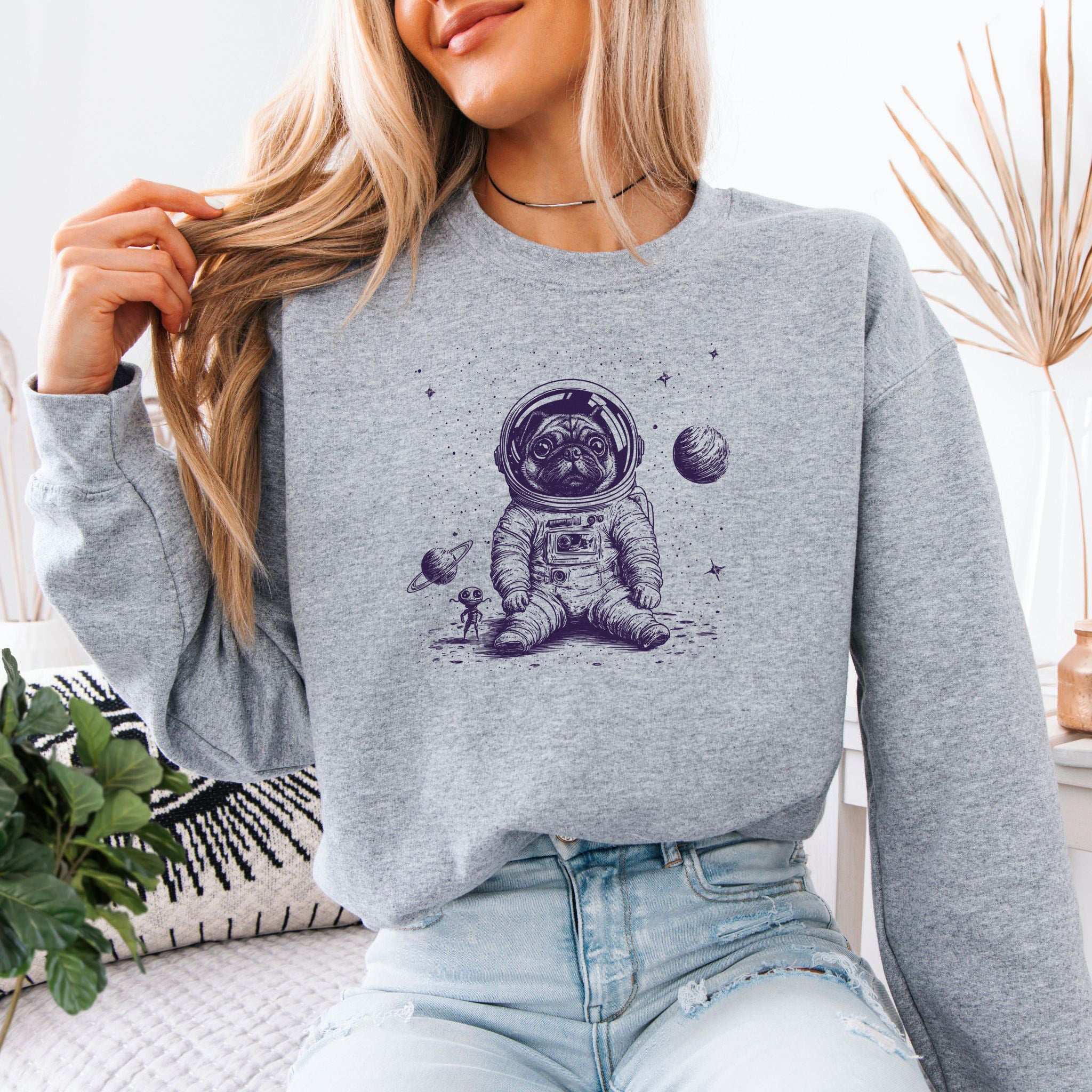 Space Pug Sweatshirt – Funny Astronaut Dog Explorer Adventure