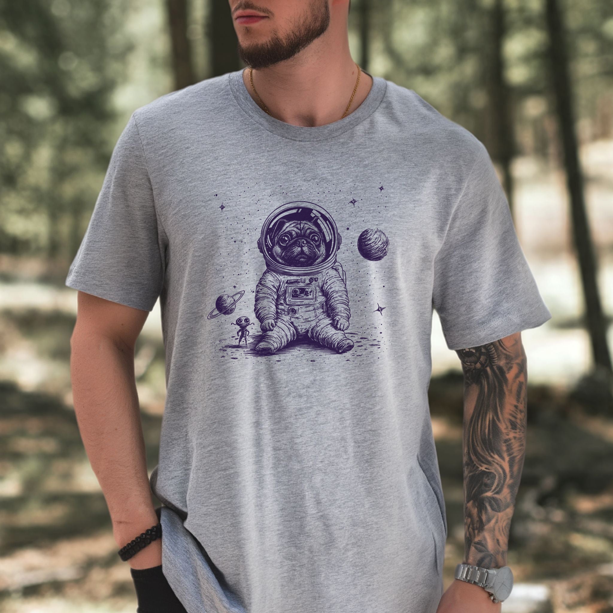 Space Pug Dog Explorer T-Shirt