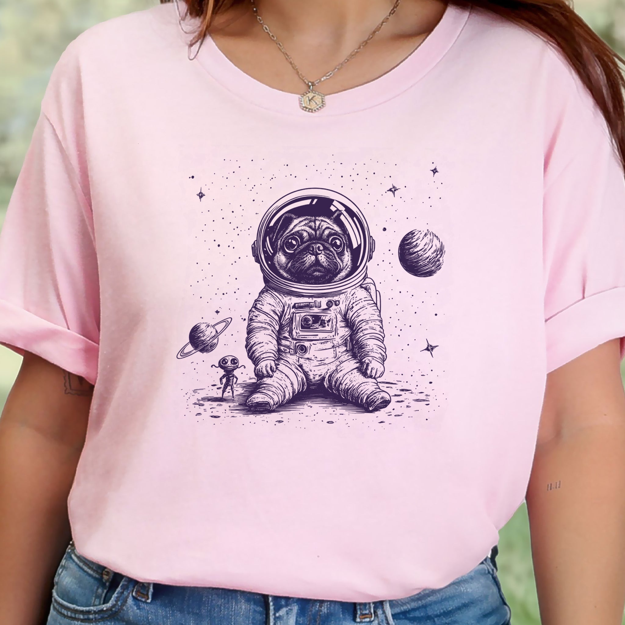 Space Pug Dog Explorer T-Shirt