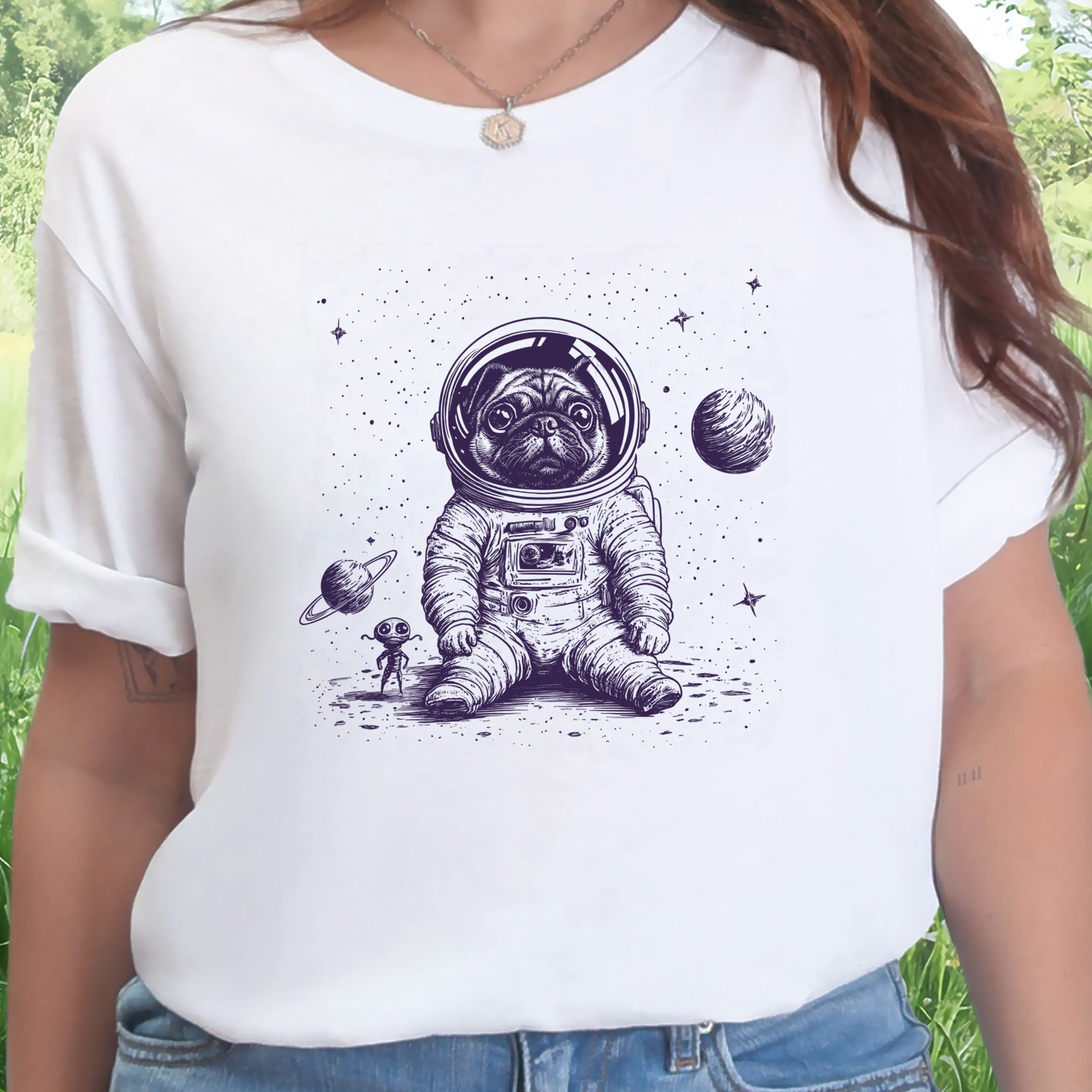 Space Pug Dog Explorer T-Shirt