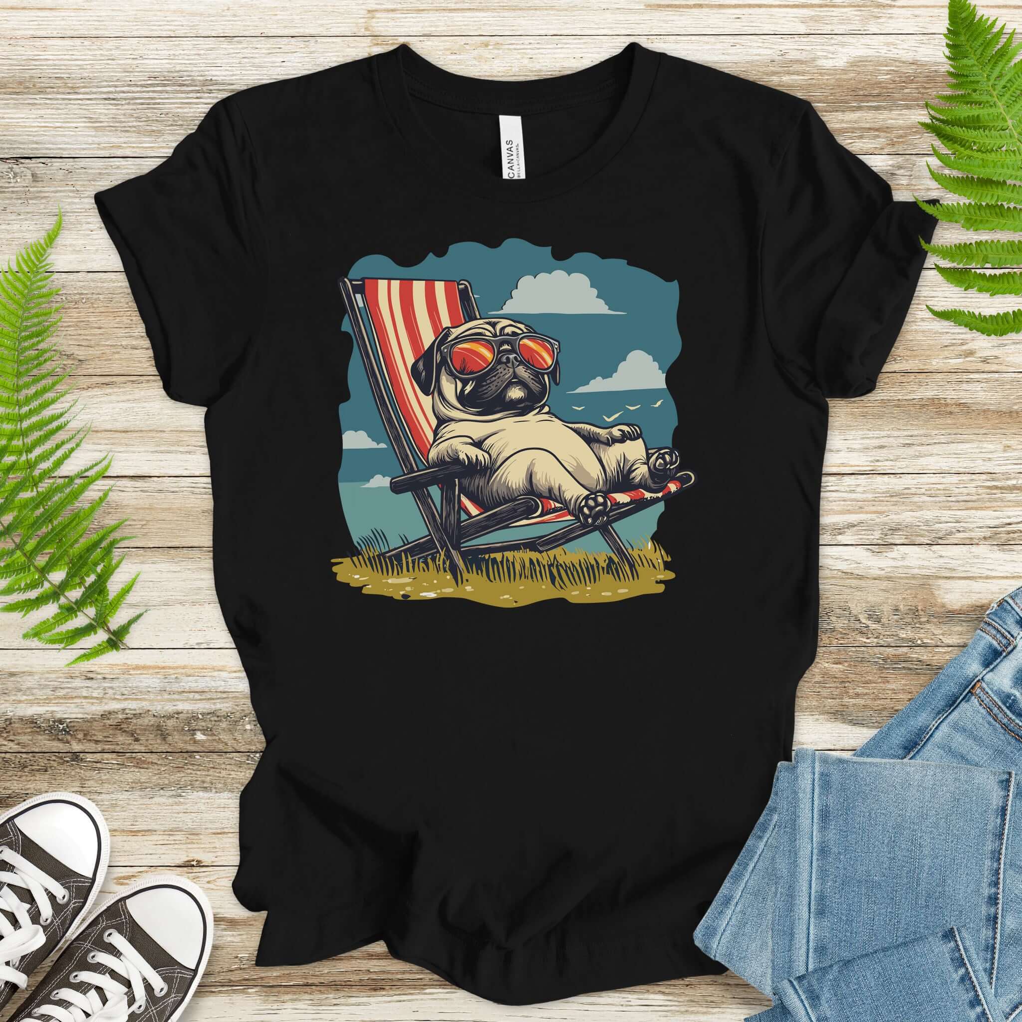 Lazy Pug T-Shirt – Chill Beach Vibes in Vintage Style
