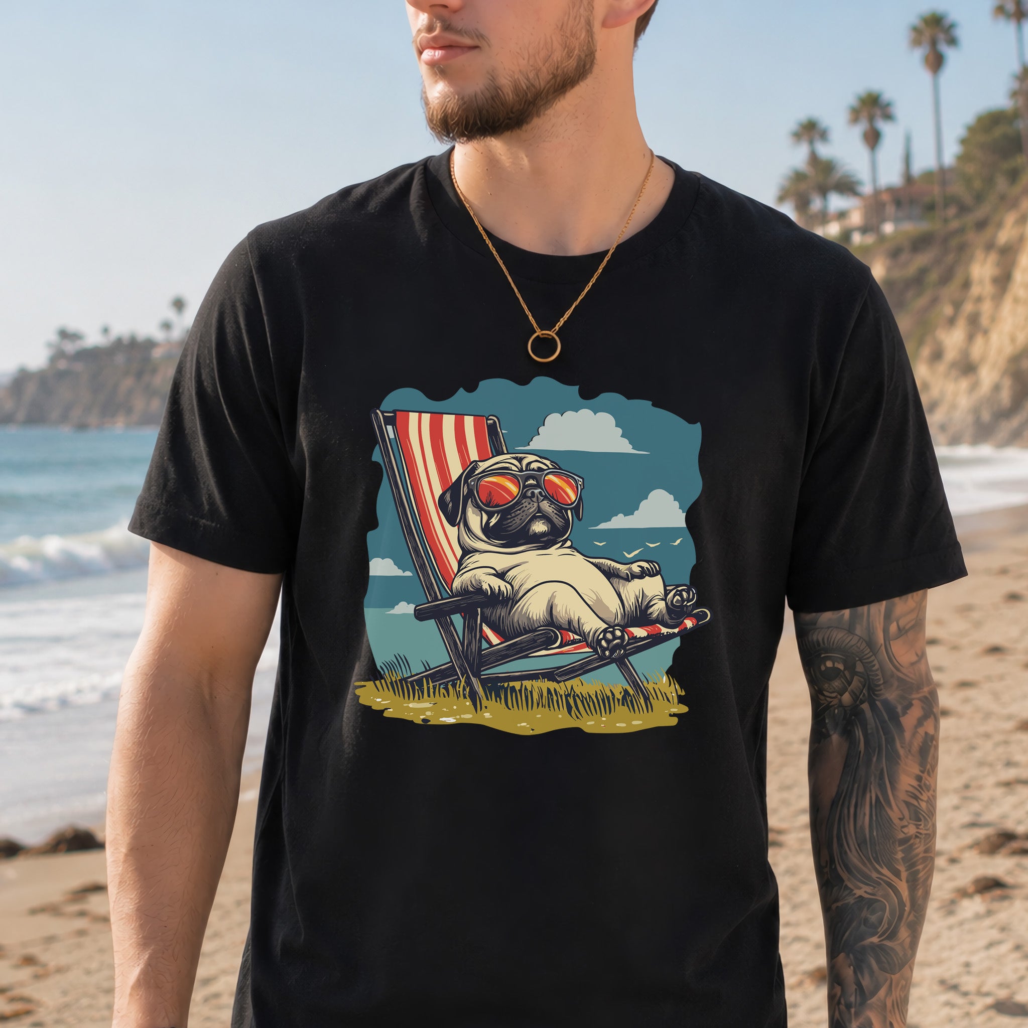 Lazy Pug T-Shirt – Chill Beach Vibes in Vintage Style