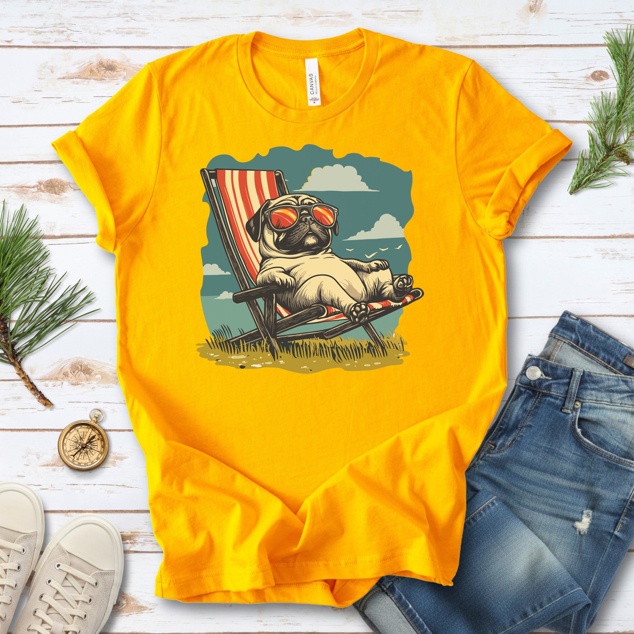 Lazy Pug T-Shirt – Chill Beach Vibes in Vintage Style