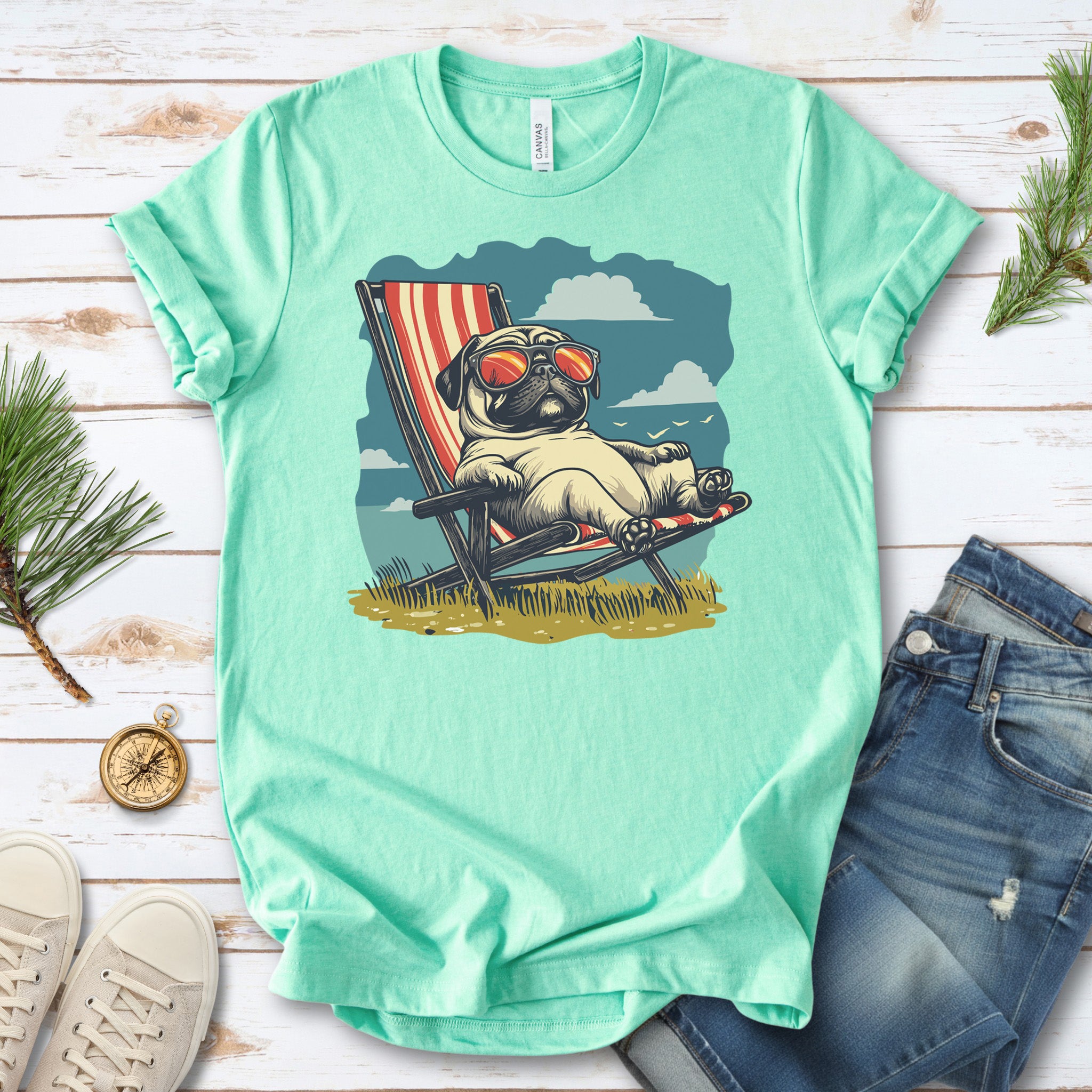 Lazy Pug T-Shirt – Chill Beach Vibes in Vintage Style