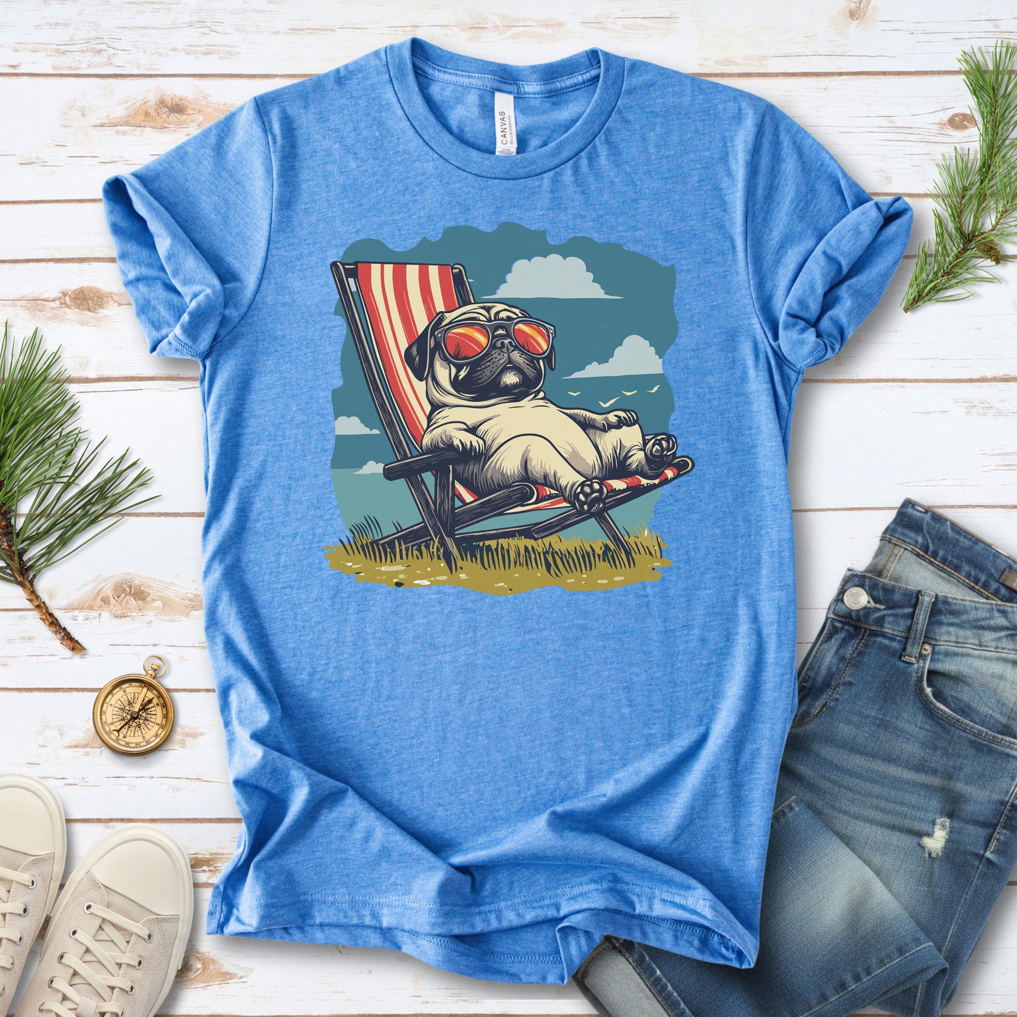 Lazy Pug T-Shirt – Chill Beach Vibes in Vintage Style