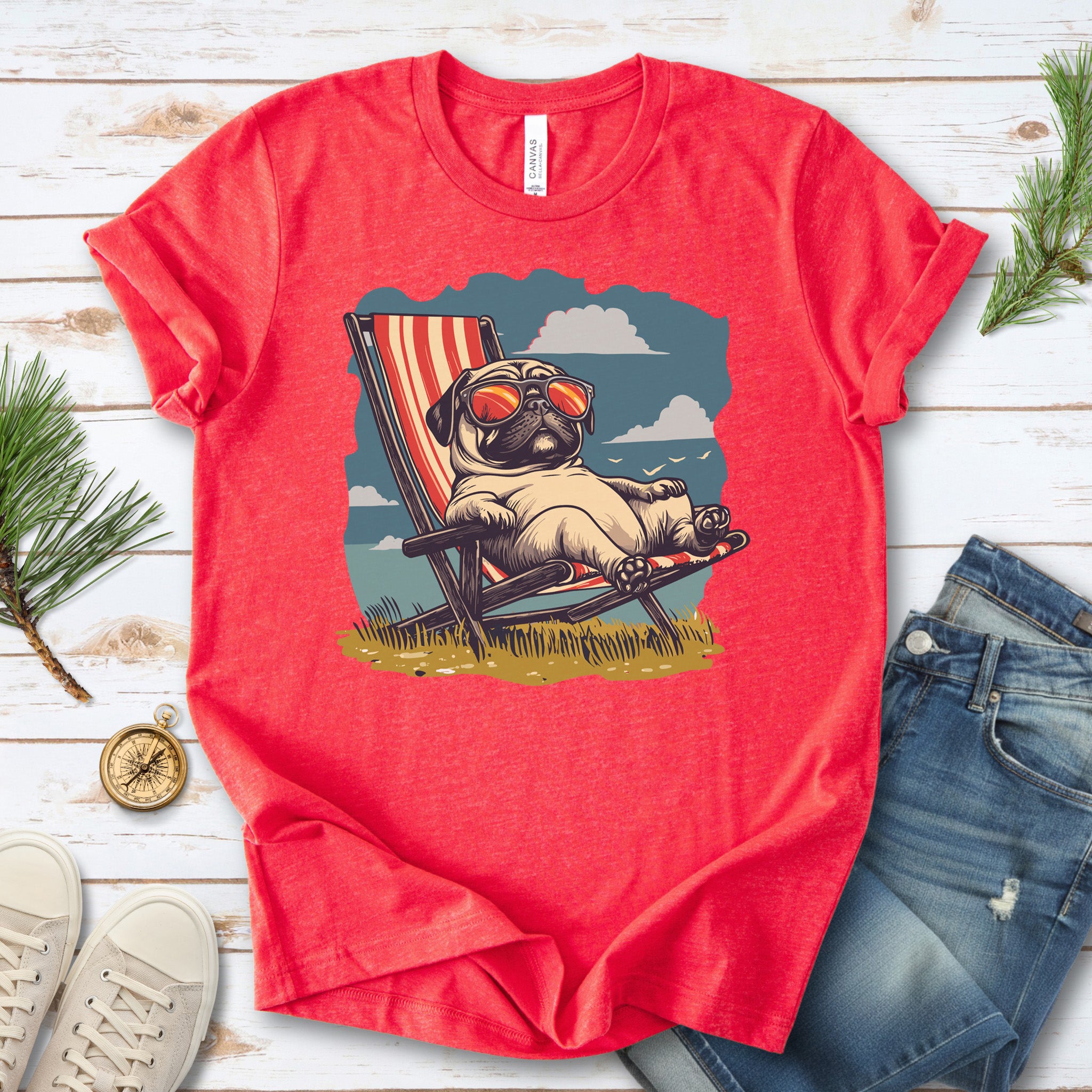 Lazy Pug T-Shirt – Chill Beach Vibes in Vintage Style
