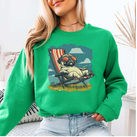 Lazy Pug Sweatshirt – Chill Vintage Beach Vibes for Dog Lovers