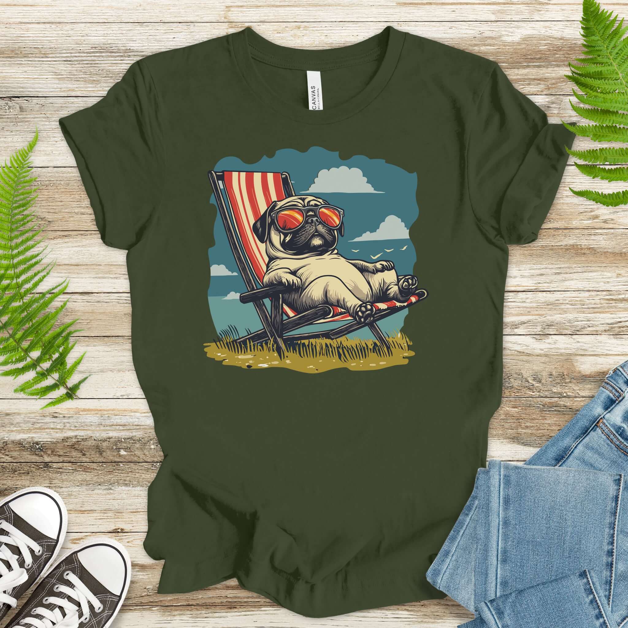 Lazy Pug T-Shirt – Chill Beach Vibes in Vintage Style