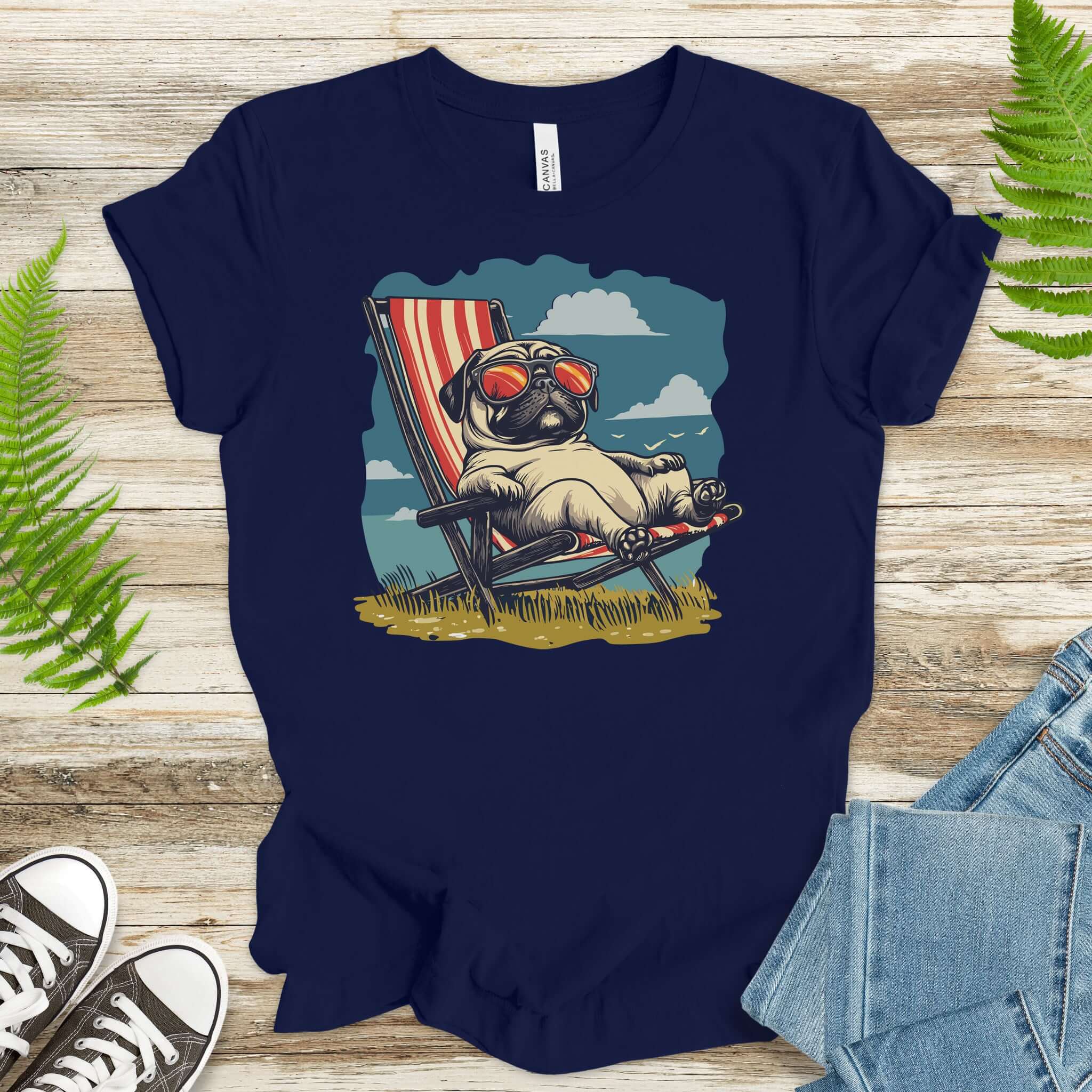 Lazy Pug T-Shirt – Chill Beach Vibes in Vintage Style
