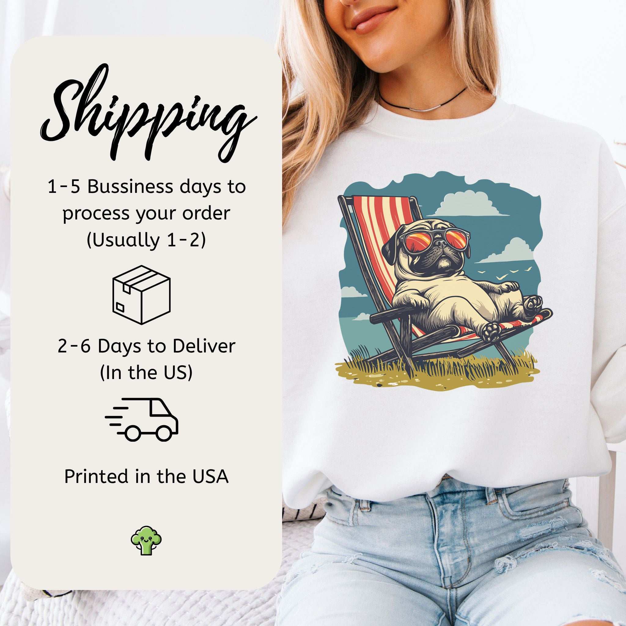 Lazy Pug Sweatshirt – Chill Vintage Beach Vibes for Dog Lovers