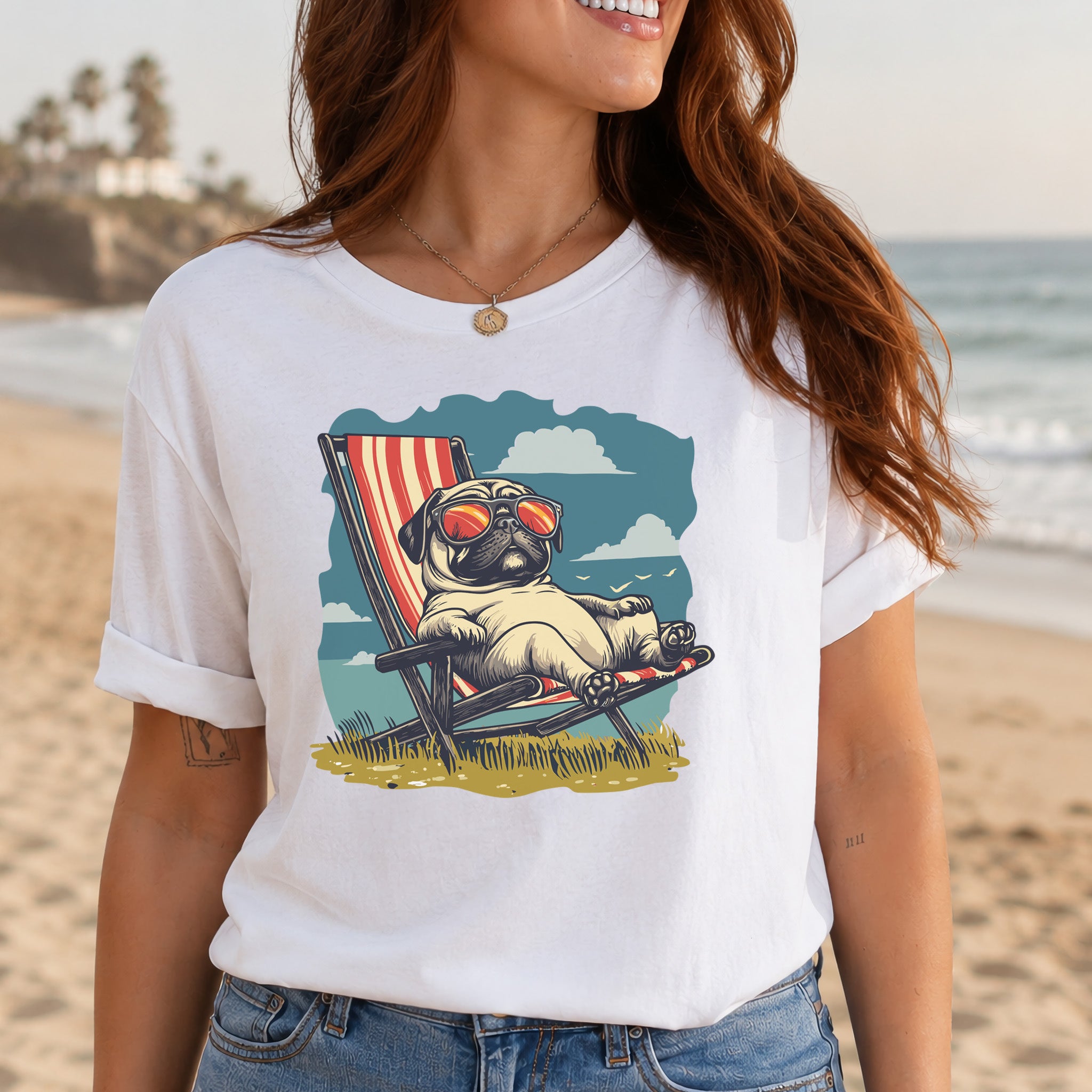 Lazy Pug T-Shirt – Chill Beach Vibes in Vintage Style