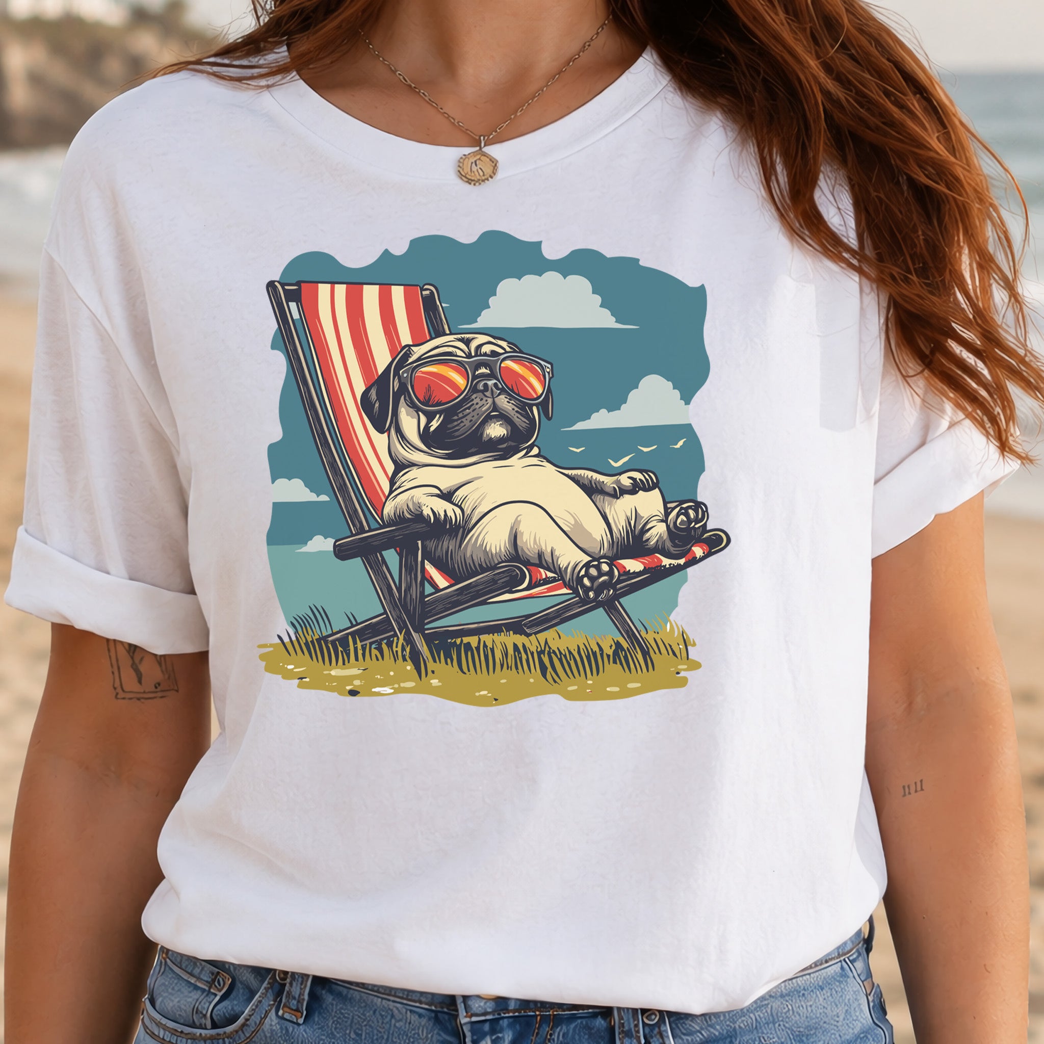 Lazy Pug T-Shirt – Chill Beach Vibes in Vintage Style