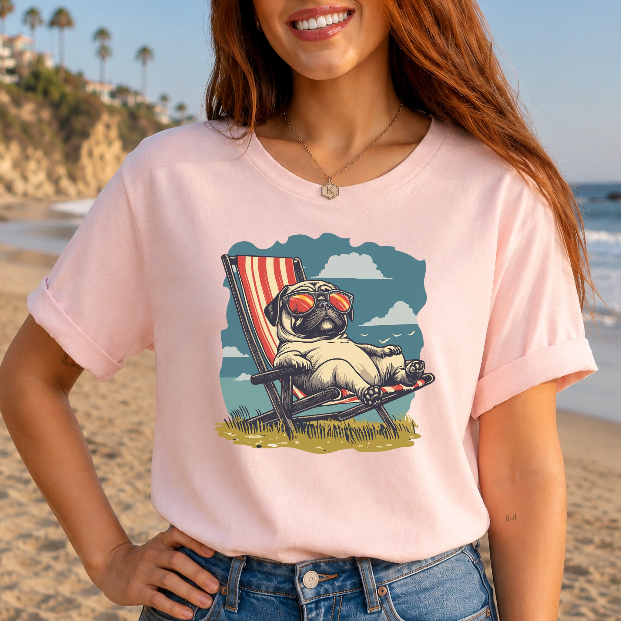 Lazy Pug T-Shirt – Chill Beach Vibes in Vintage Style
