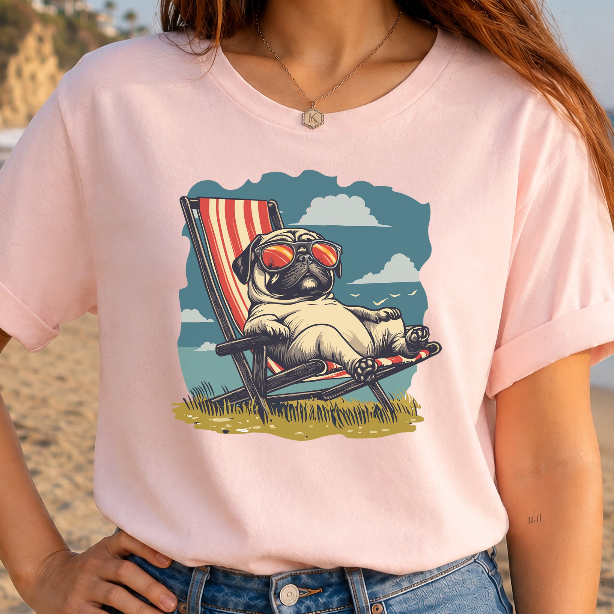 Lazy Pug T-Shirt – Chill Beach Vibes in Vintage Style