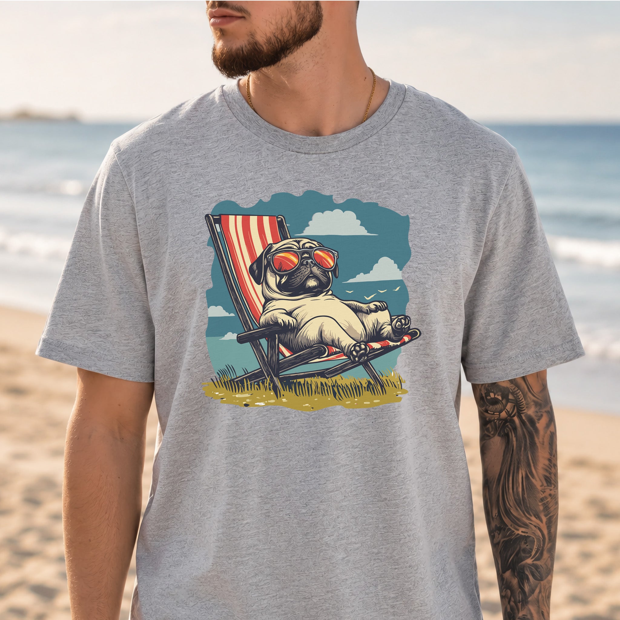 Lazy Pug T-Shirt – Chill Beach Vibes in Vintage Style