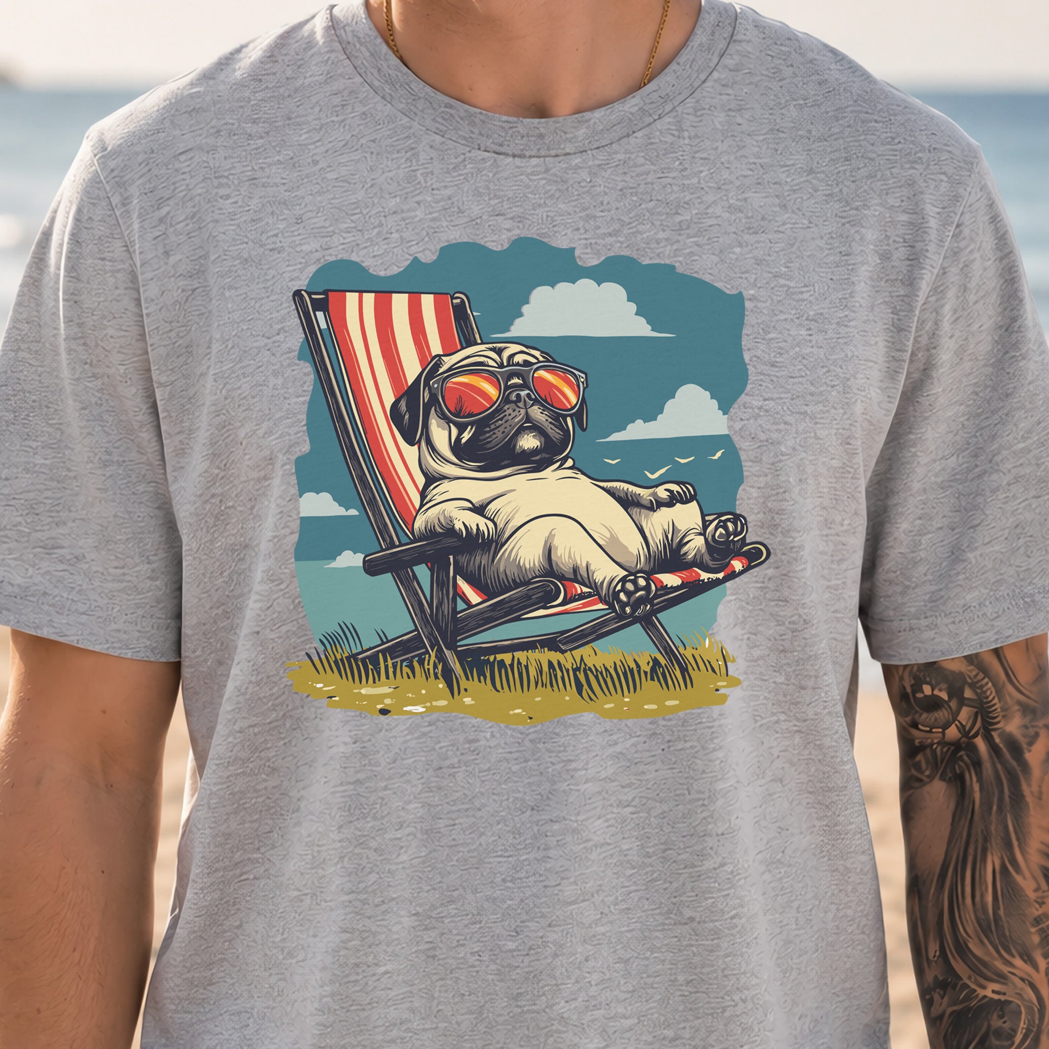 Lazy Pug T-Shirt – Chill Beach Vibes in Vintage Style