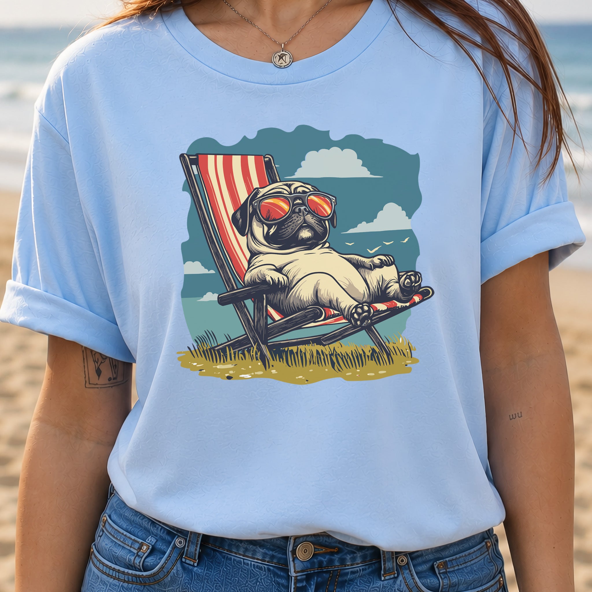 Lazy Pug T-Shirt – Chill Beach Vibes in Vintage Style