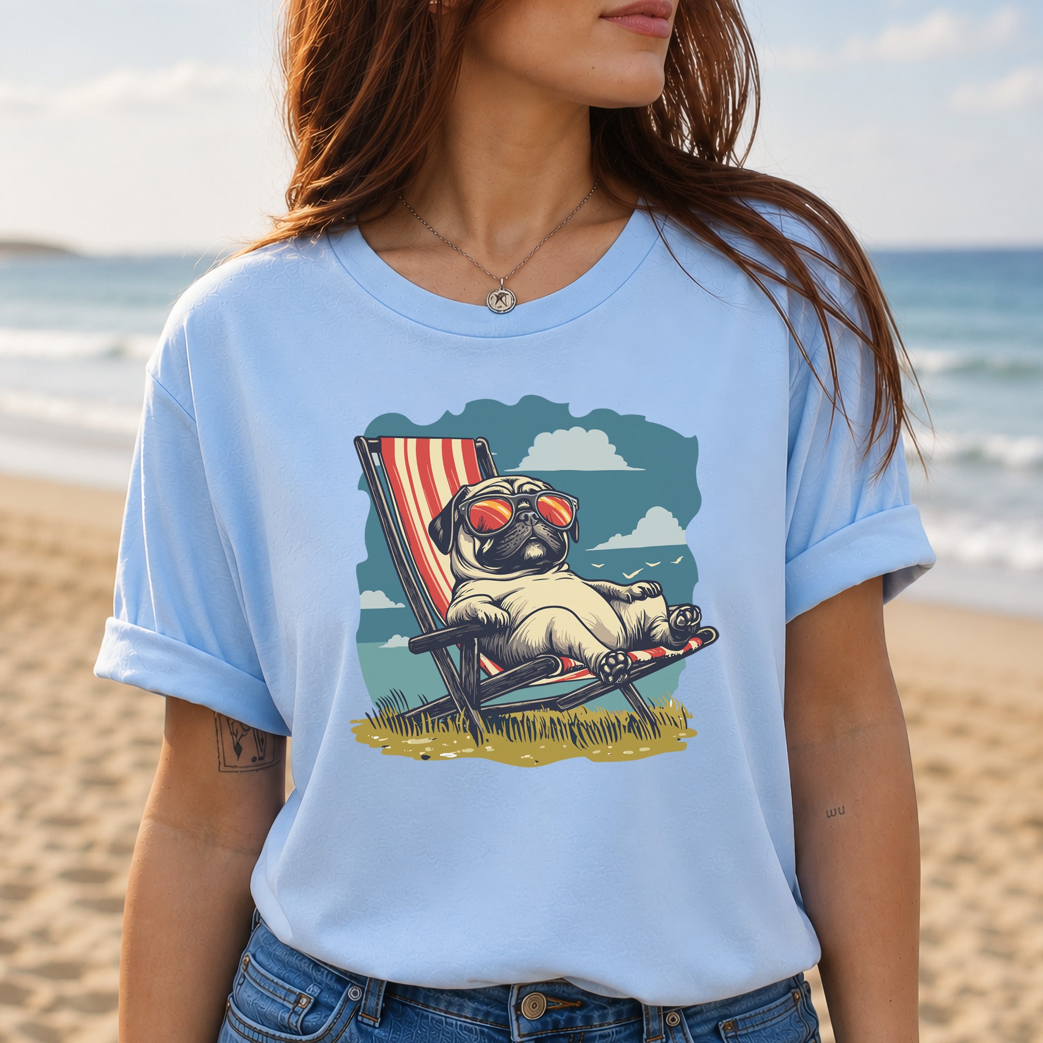 Lazy Pug T-Shirt – Chill Beach Vibes in Vintage Style