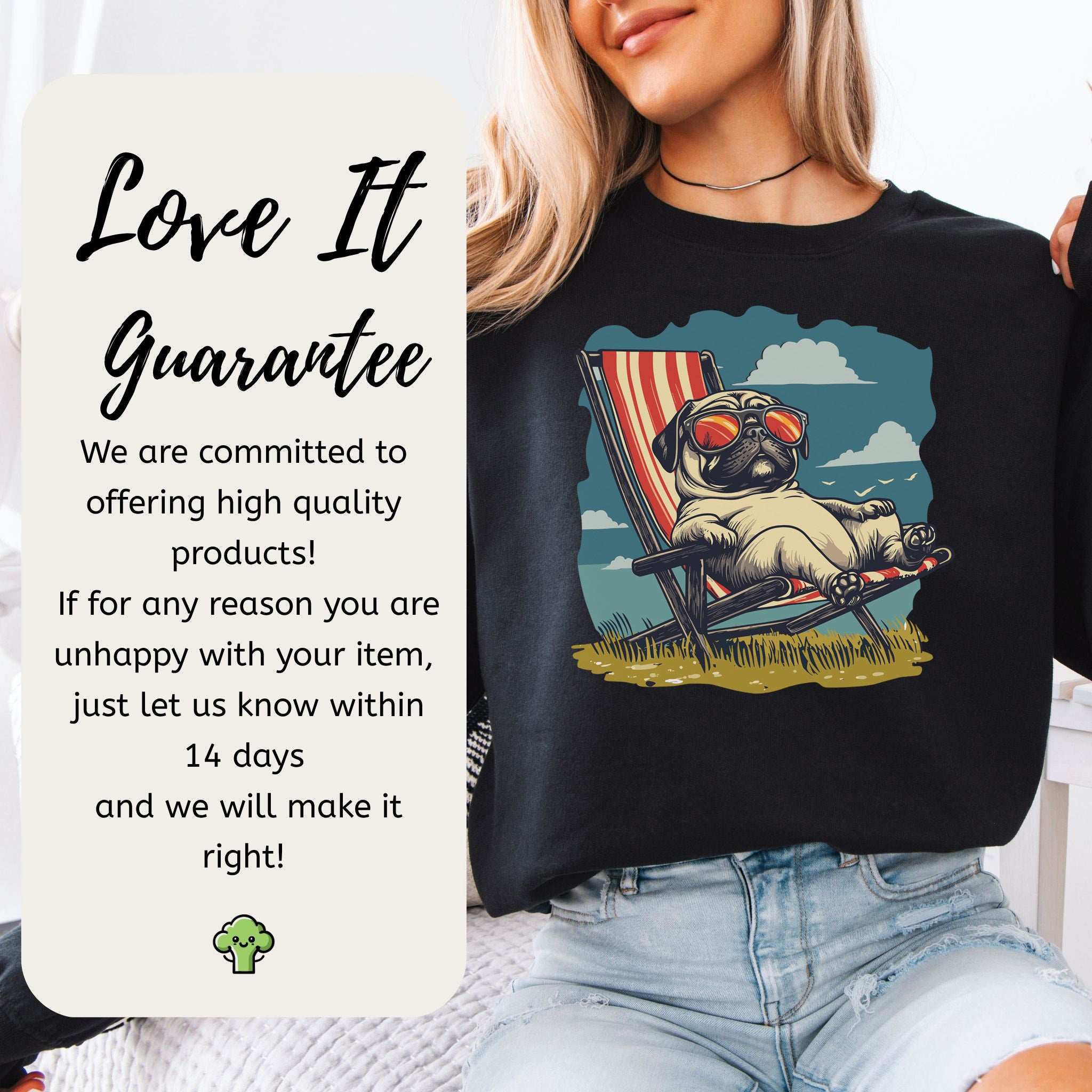 Lazy Pug Sweatshirt – Chill Vintage Beach Vibes for Dog Lovers
