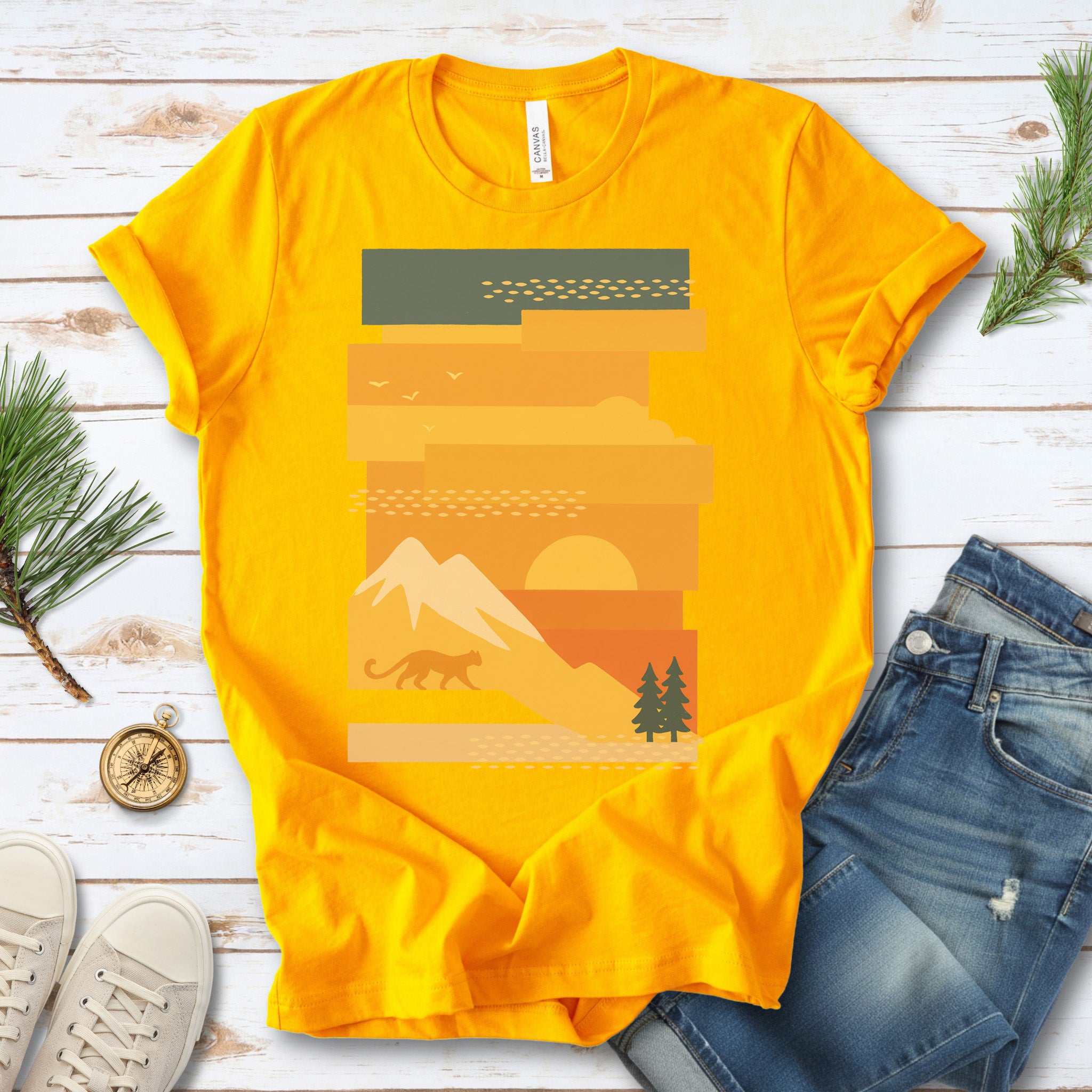 Puma Modern Art T-Shirt – Retro Sunset Cougar Wilderness Tee