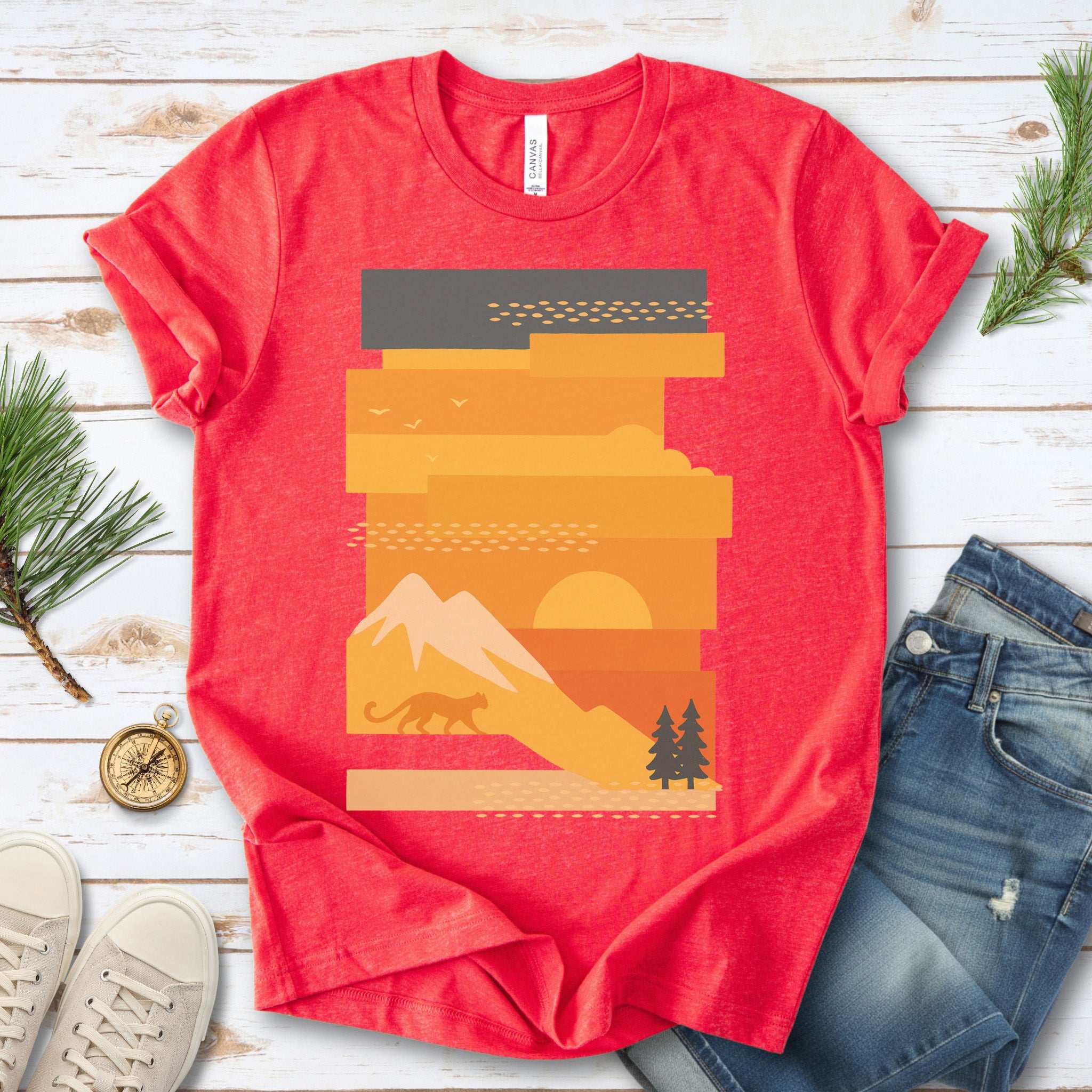 Puma Modern Art T-Shirt – Retro Sunset Cougar Wilderness Tee