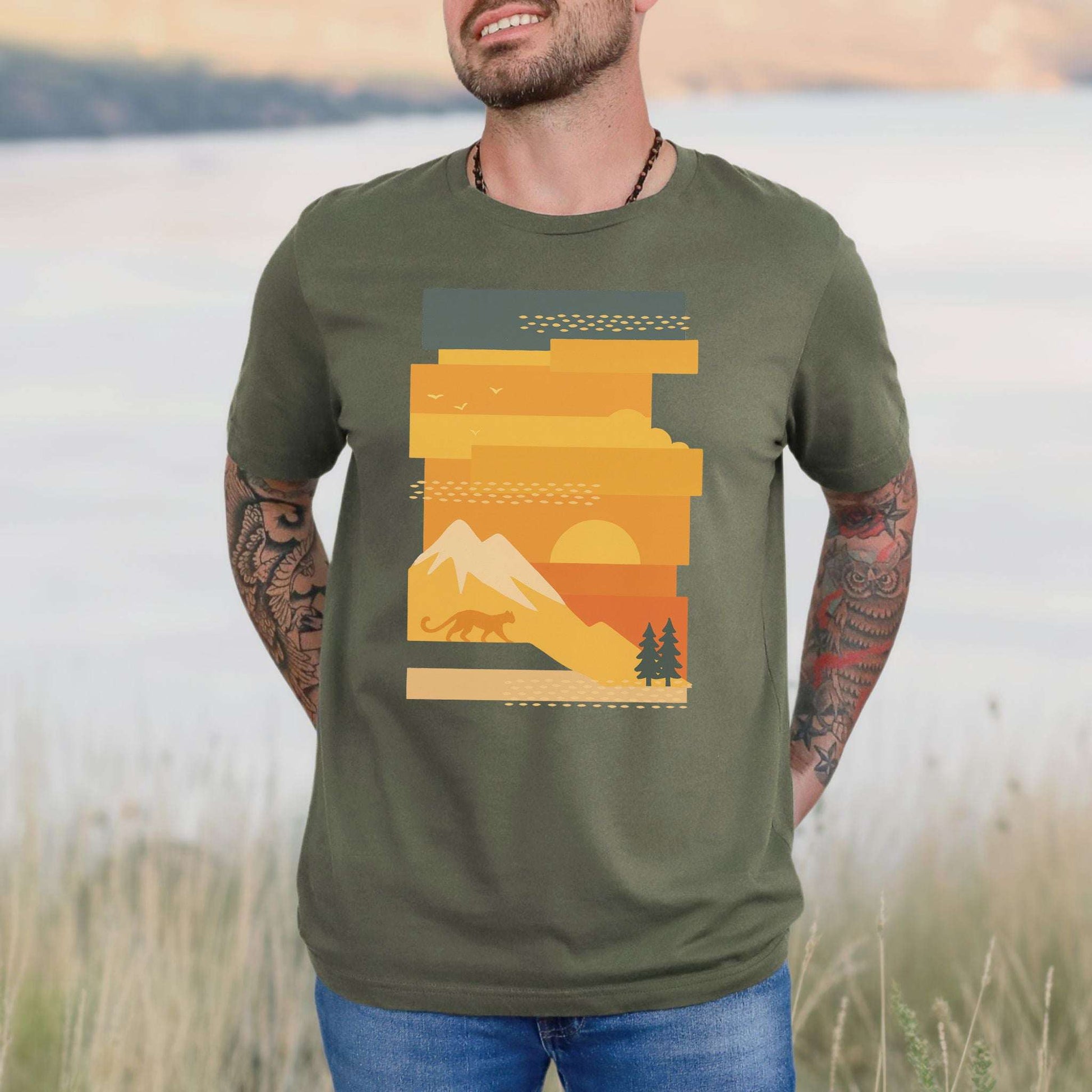 Puma Modern Art T-Shirt – Retro Sunset Cougar Wilderness Tee