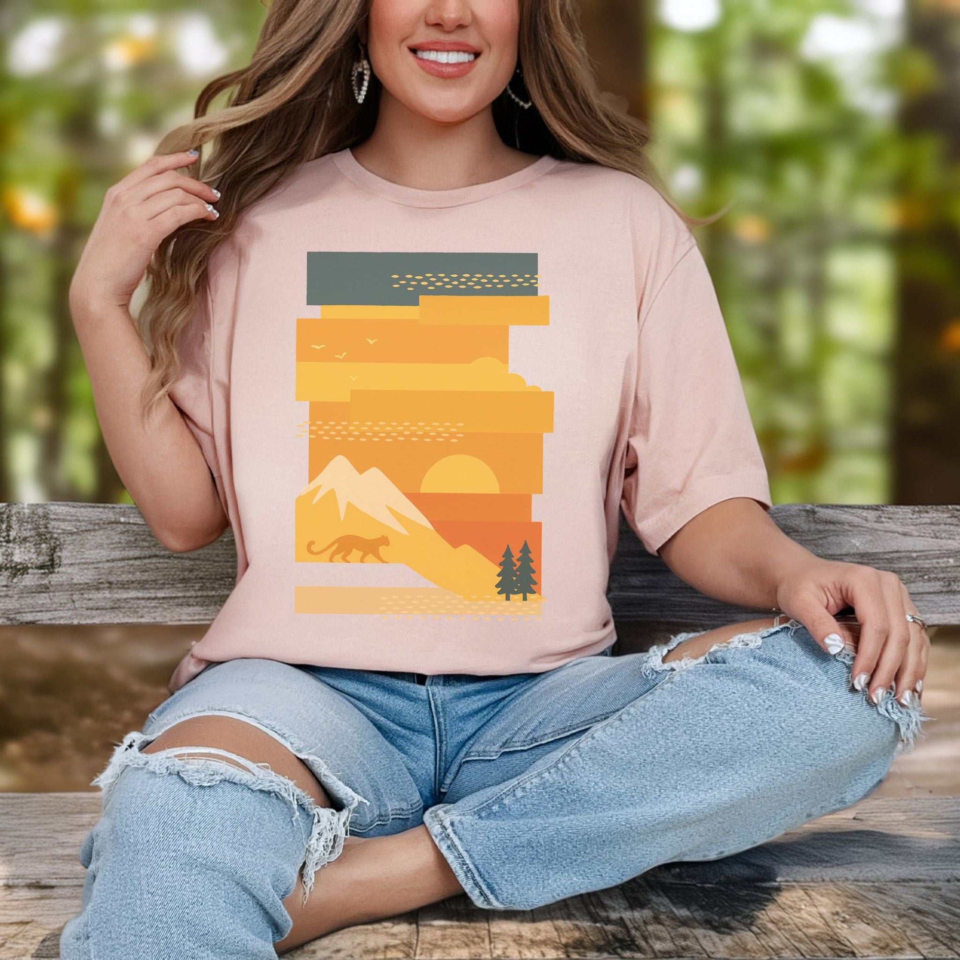 Puma Modern Art T-Shirt – Retro Sunset Cougar Wilderness Tee