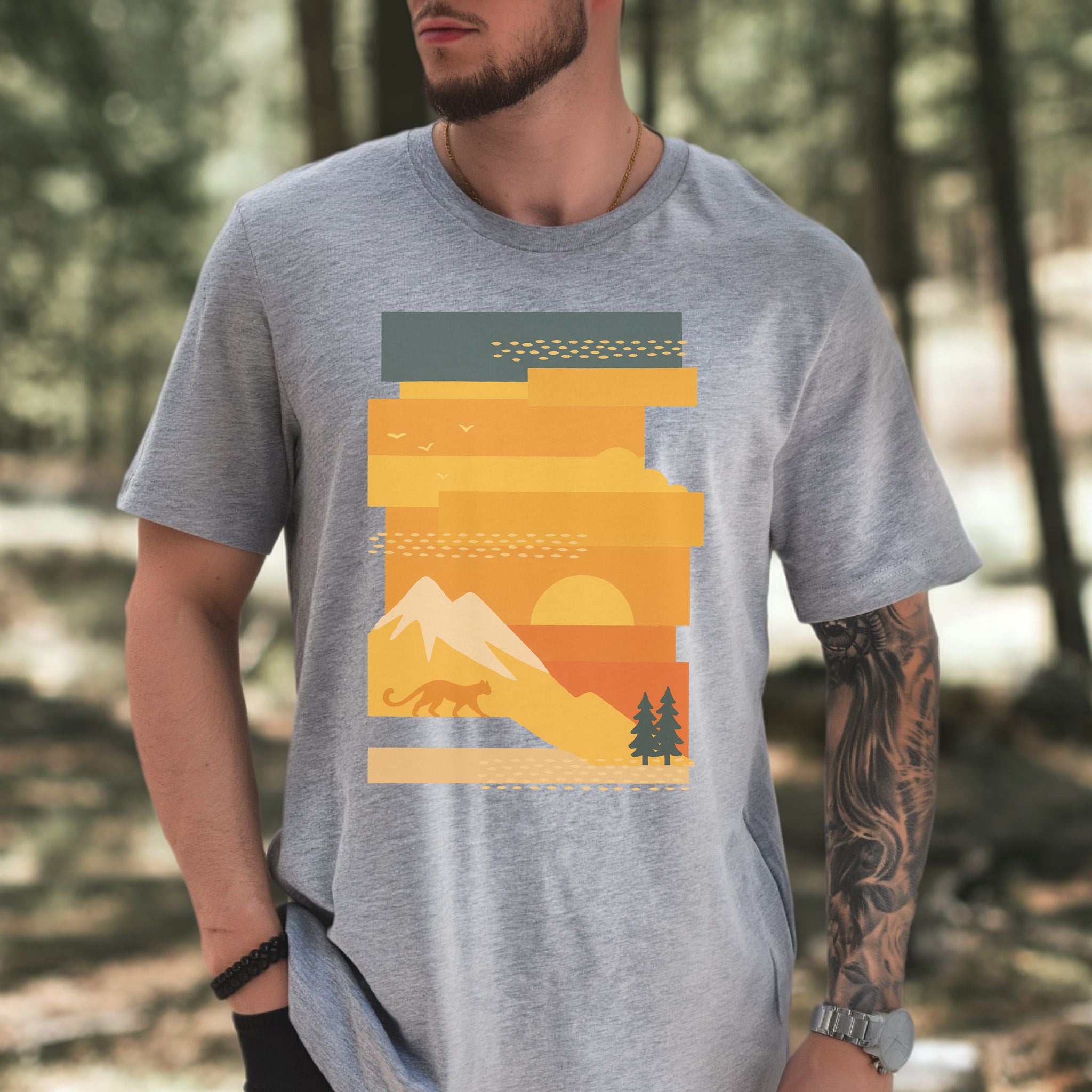 Puma Modern Art T-Shirt – Retro Sunset Cougar Wilderness Tee