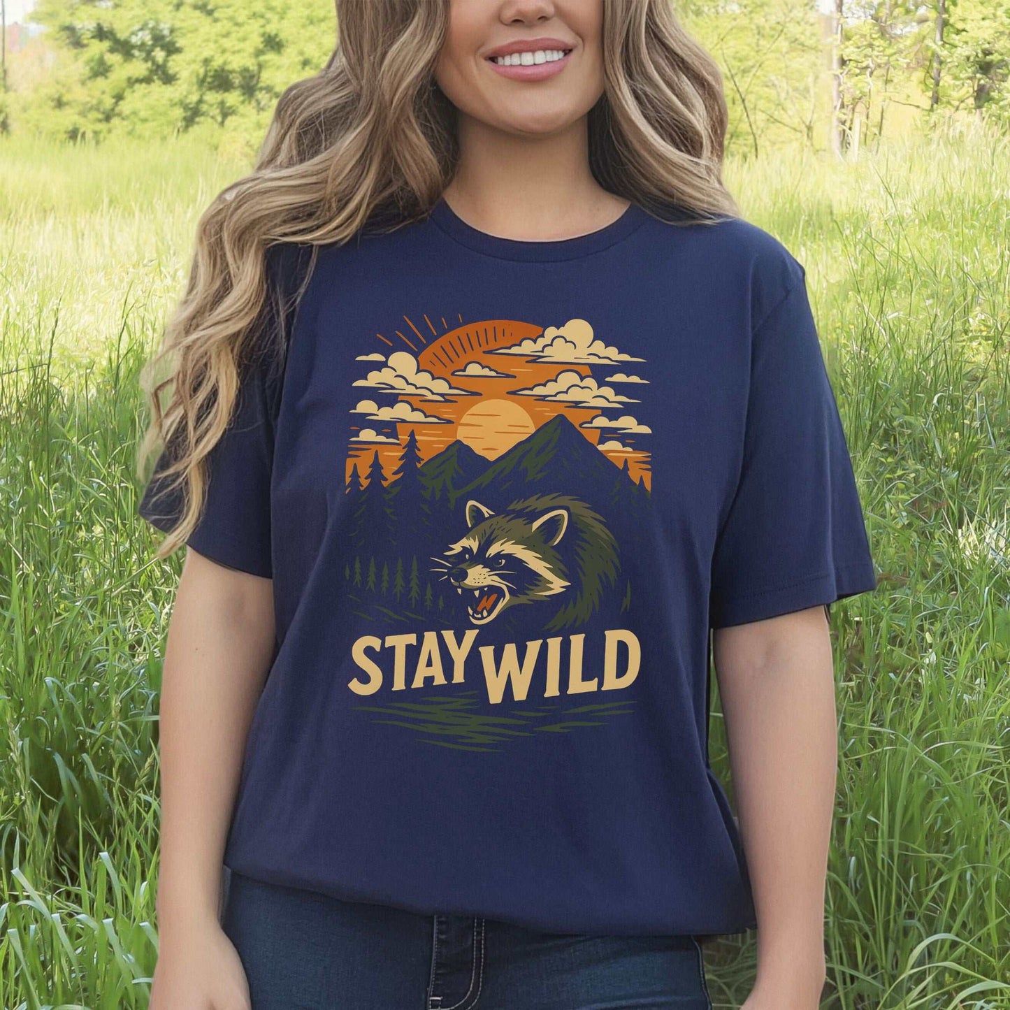 Raccoon Stay Wild T-Shirt – Funny Retro Wilderness Adventure Tee