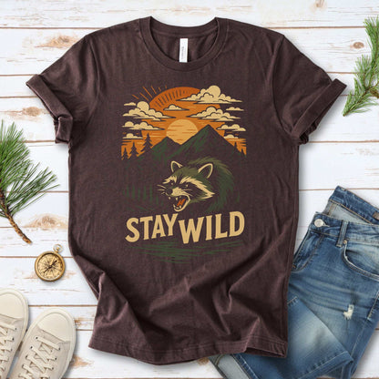 Raccoon Stay Wild T-Shirt – Funny Retro Wilderness Adventure Tee