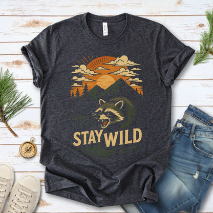 Raccoon Stay Wild T-Shirt – Funny Retro Wilderness Adventure Tee