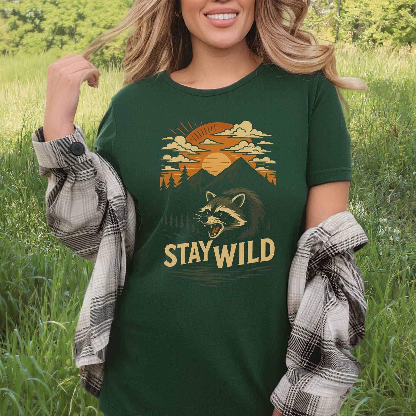 Raccoon Stay Wild T-Shirt – Funny Retro Wilderness Adventure Tee