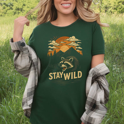 Raccoon Stay Wild T-Shirt – Funny Retro Wilderness Adventure Tee