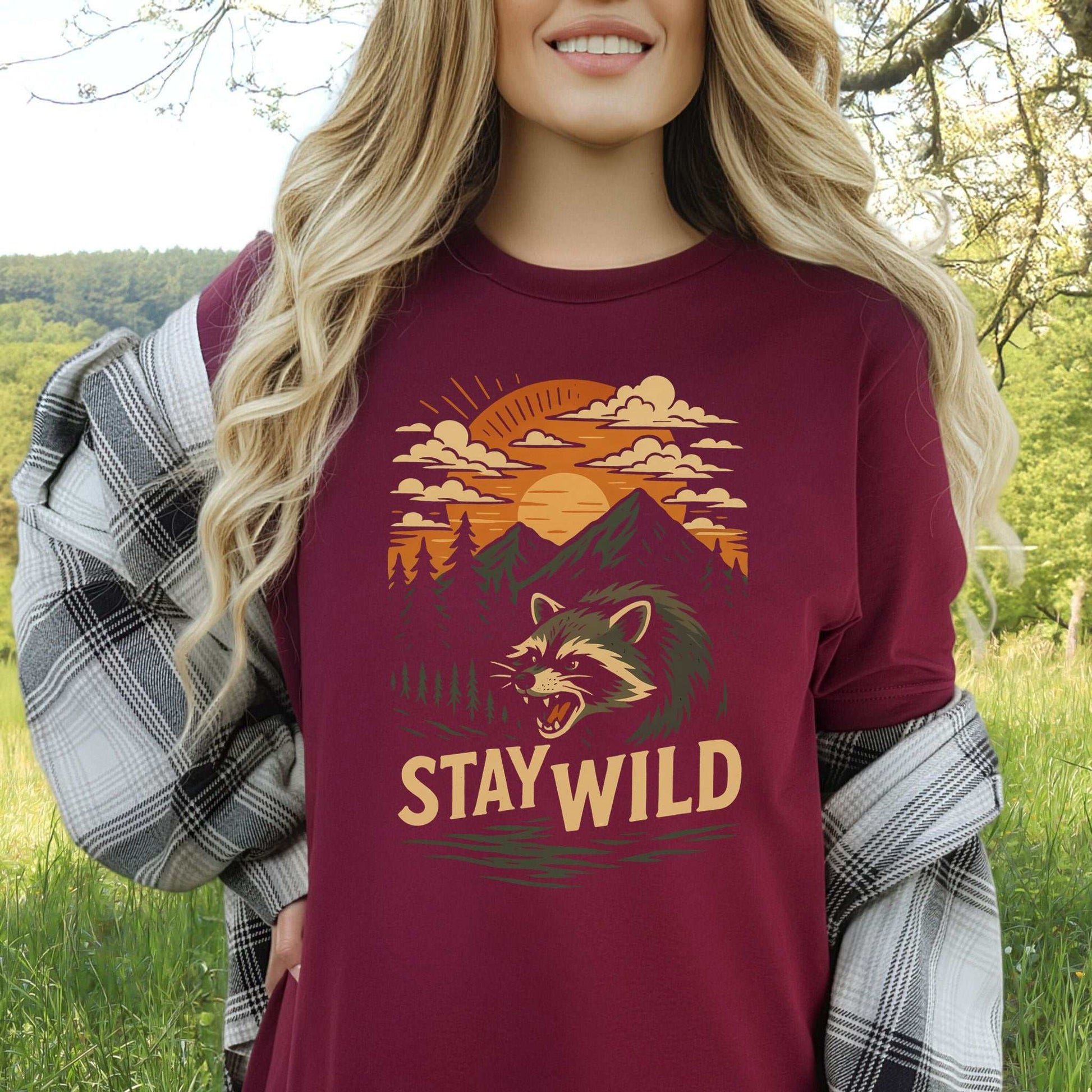 Raccoon Stay Wild T-Shirt – Funny Retro Wilderness Adventure Tee