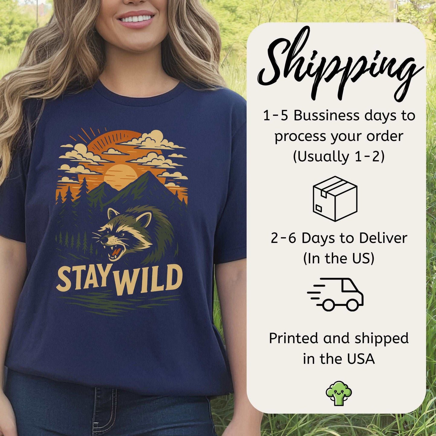 Raccoon Stay Wild T-Shirt – Funny Retro Wilderness Adventure Tee