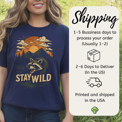 Raccoon Stay Wild T-Shirt – Funny Retro Wilderness Adventure Tee
