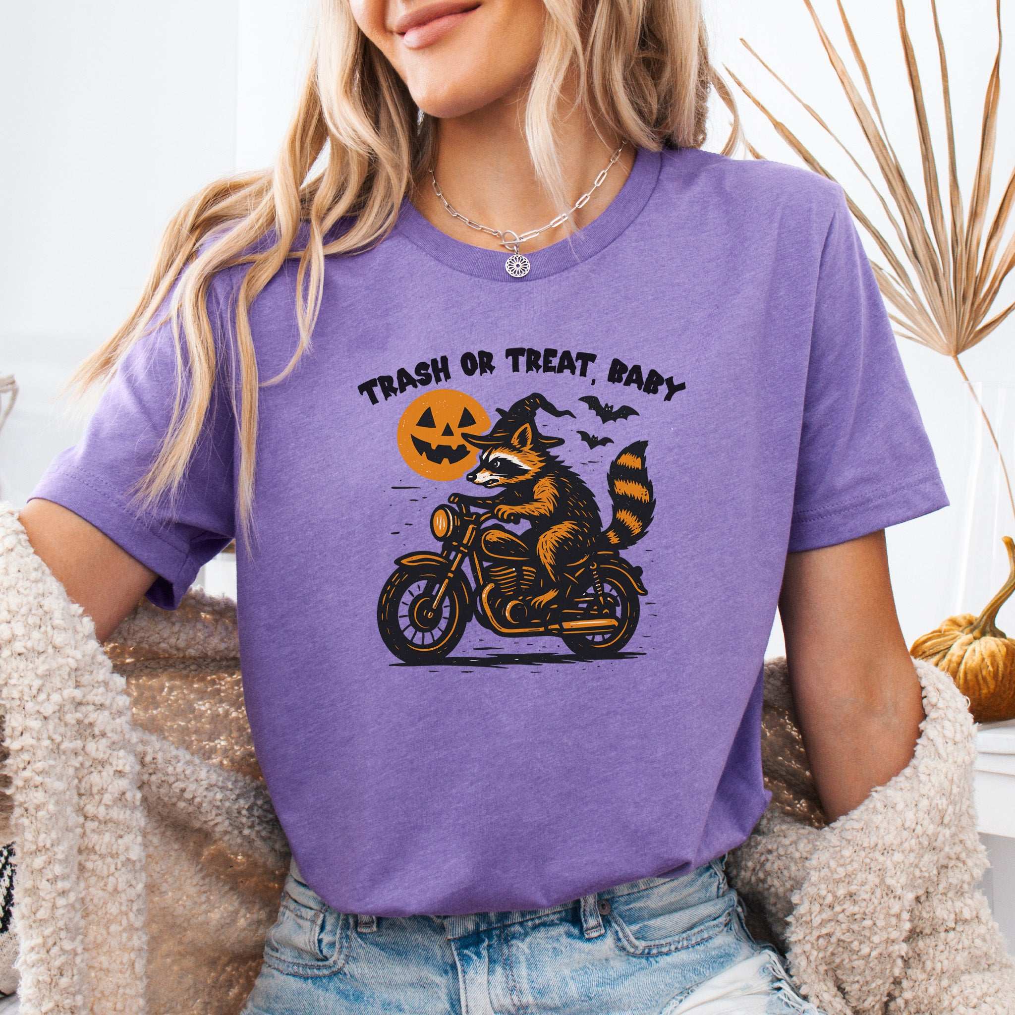 Trash or Treat Raccoon Halloween T-Shirt – Biker Witch Retro Ride Tee