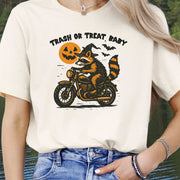 Trash or Treat Raccoon Halloween T-Shirt – Biker Witch Retro Ride Tee