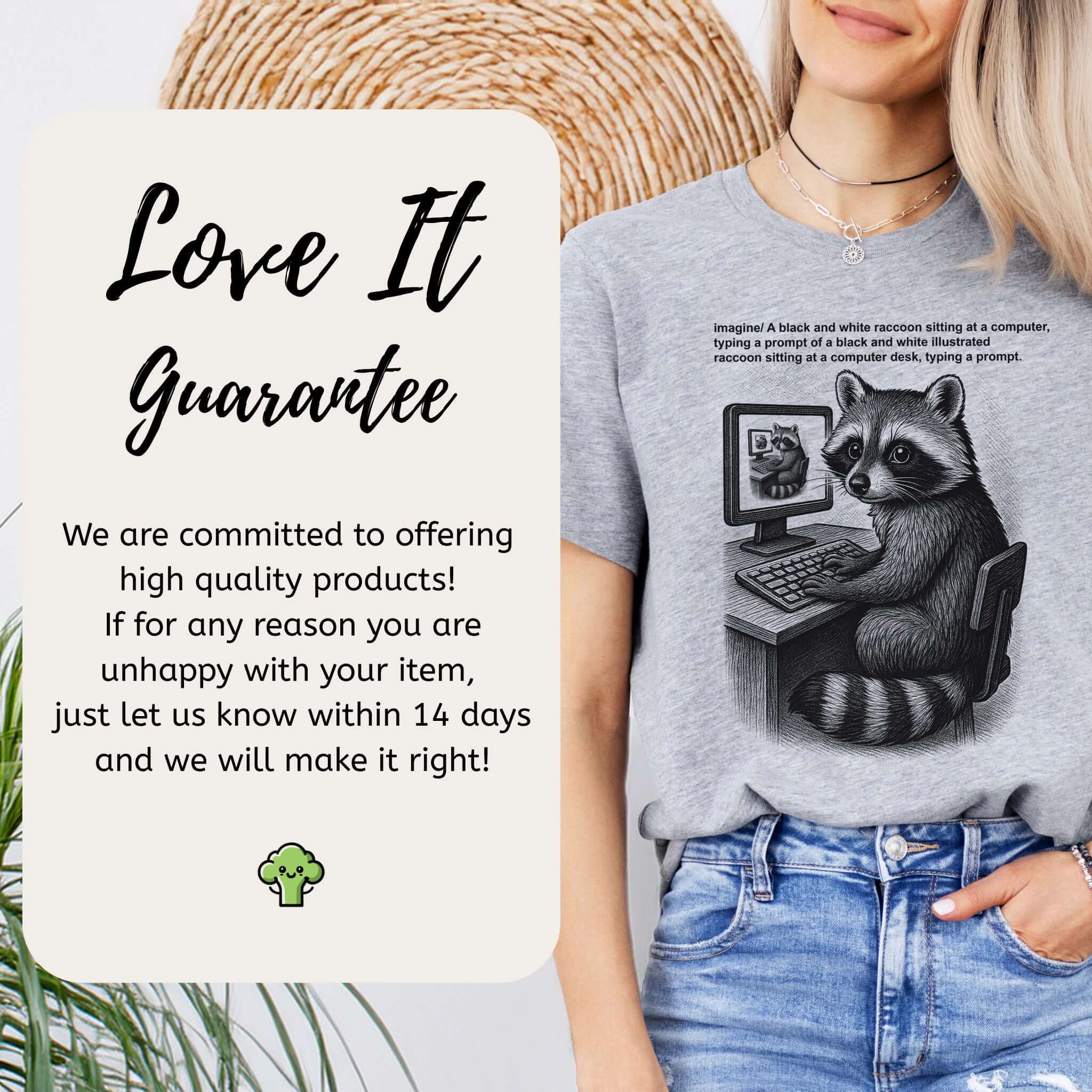 Raccoon at Computer AI Loop T-Shirt