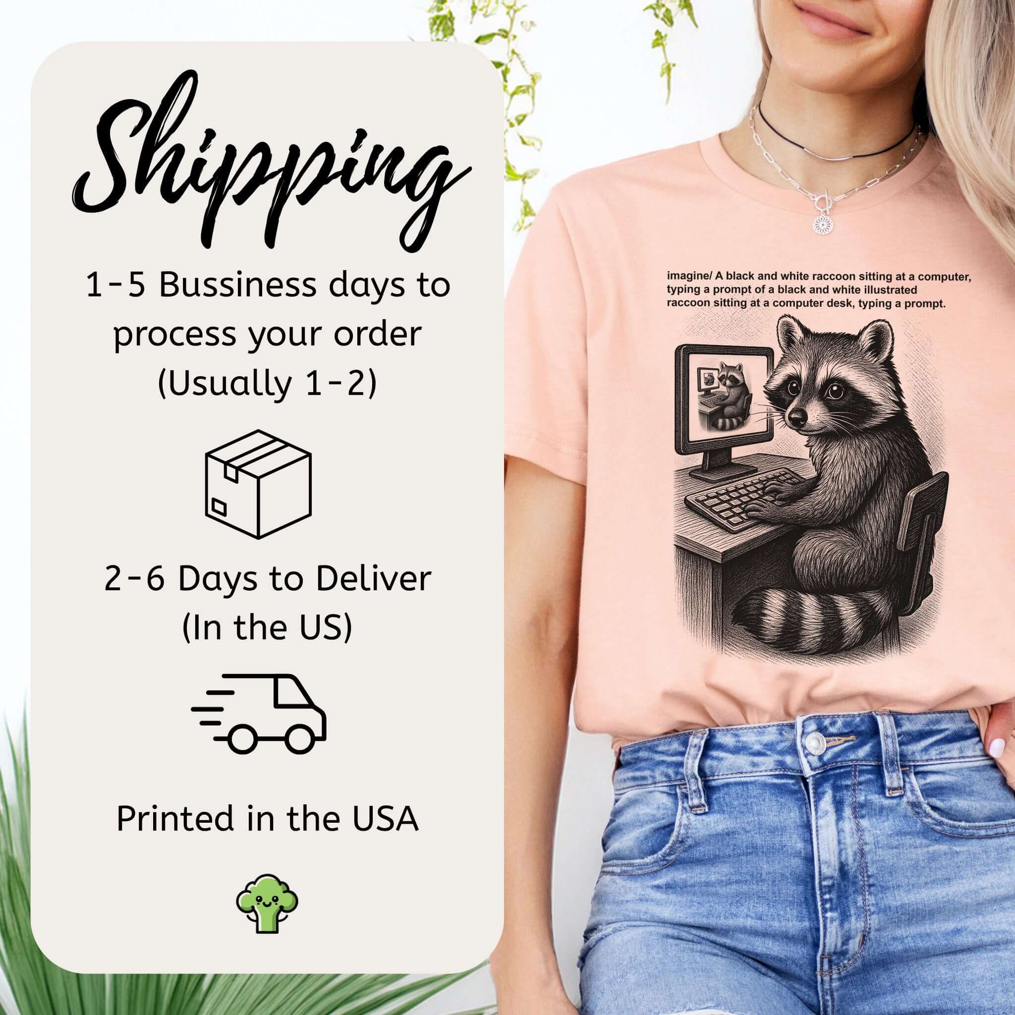 Raccoon at Computer AI Loop T-Shirt