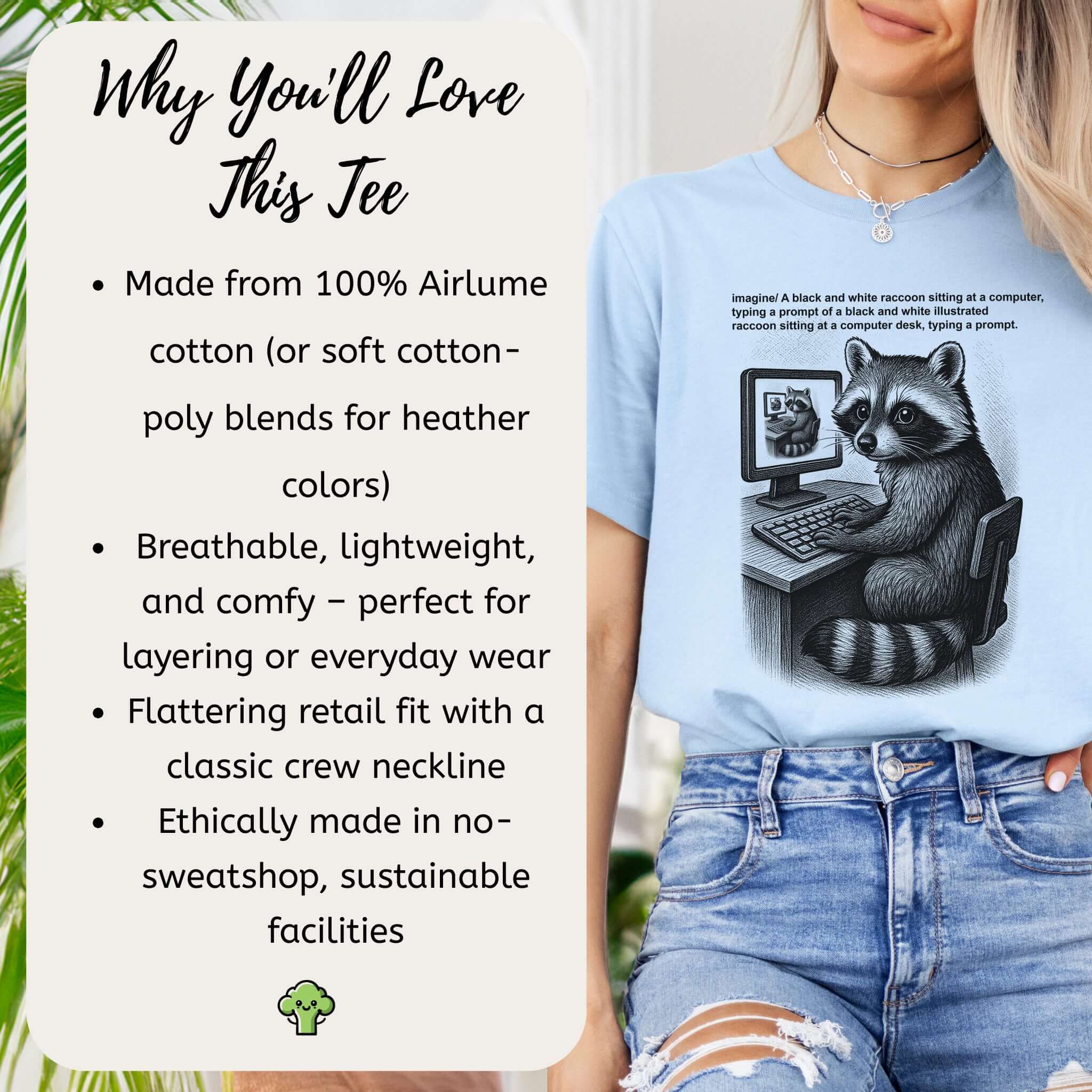 Raccoon at Computer AI Loop T-Shirt