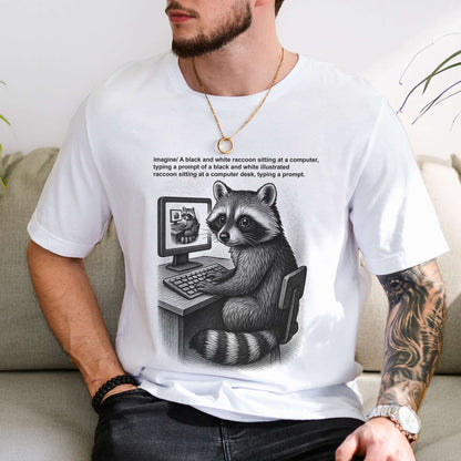 Raccoon at Computer AI Loop T-Shirt
