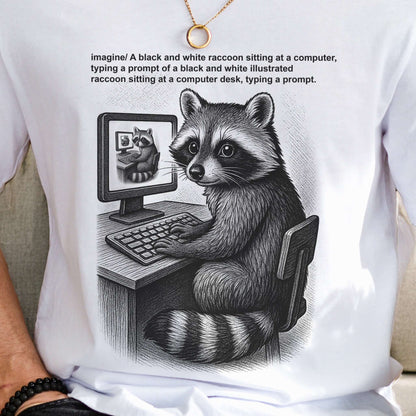 Raccoon at Computer AI Loop T-Shirt
