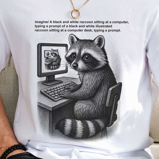 Raccoon at Computer AI Loop T-Shirt